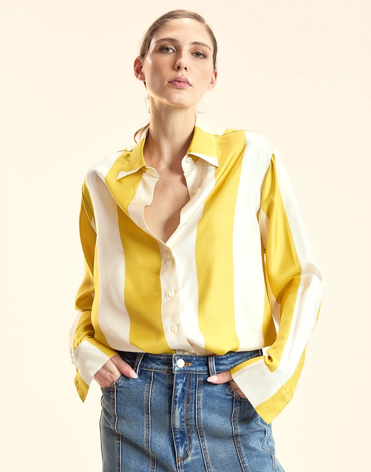 Cynthia Rowley Collectible Stripe Silk Shirt - YLWIVY - Image 2