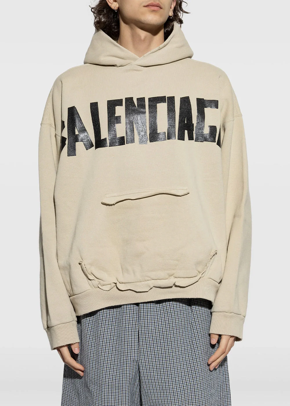 Balenciaga Ripped Pocket Hoodie - Beige - Image 3