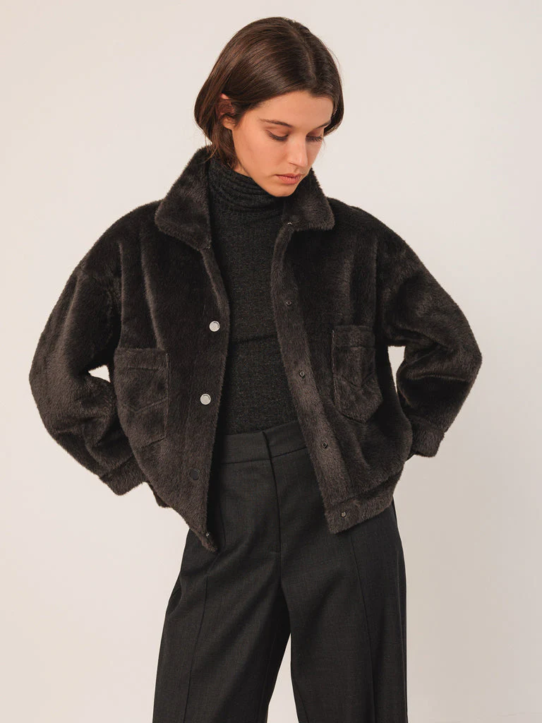 Indi & Cold Faux Fur Jacket - Anthracite - Image 3