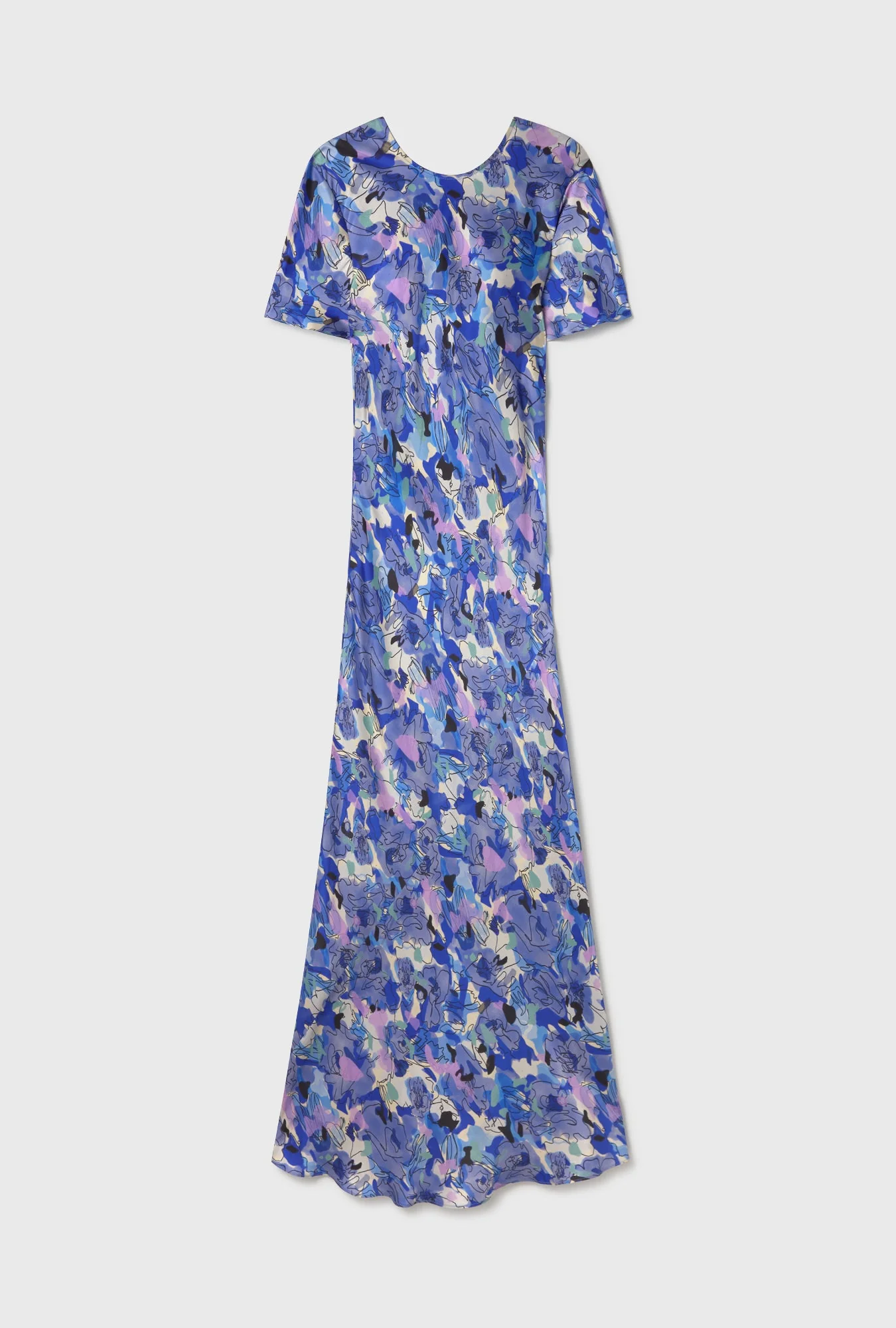 Silk Laundry Short Sleeve Bias Dress - Cornflower Floral
