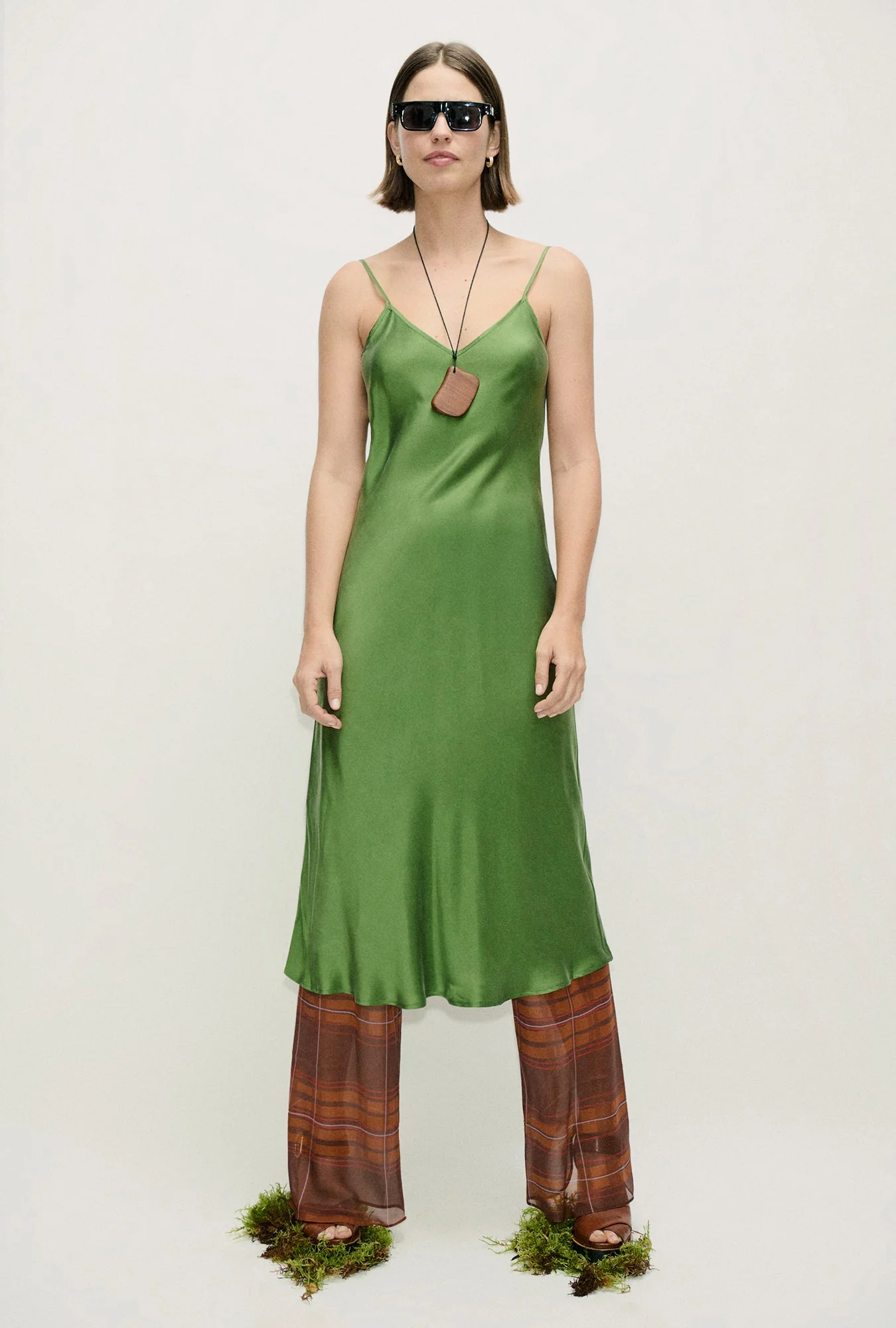 Silk Laundry Chiffon Bias Cut Pants - Root Plaid - Image 2