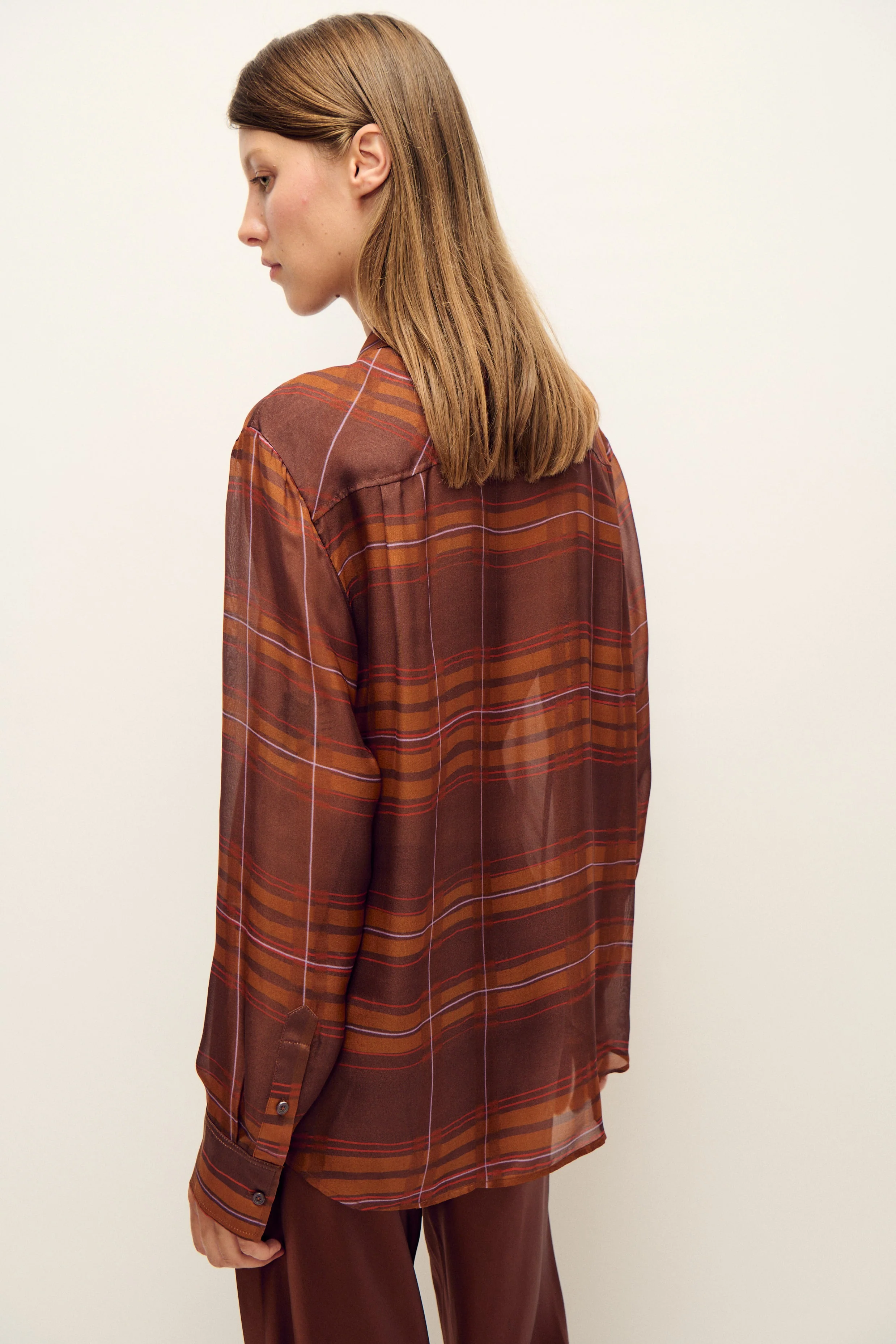 Silk Laundry Chiffon Boyfriend Shirt - Root Plaid - Image 3