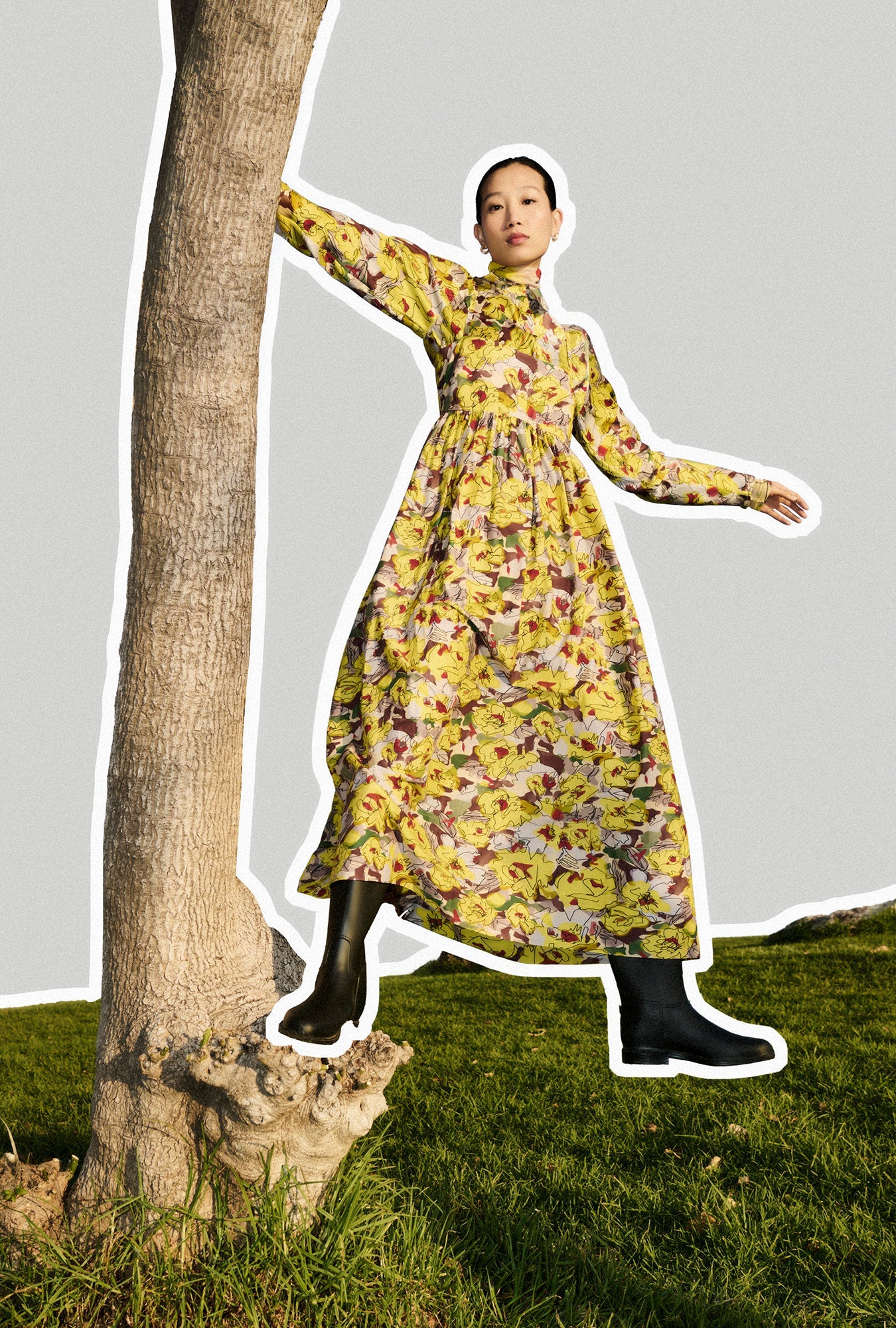 Silk Laundry Cotton Silk Tulip Dress - Sunflower Floral - Image 2