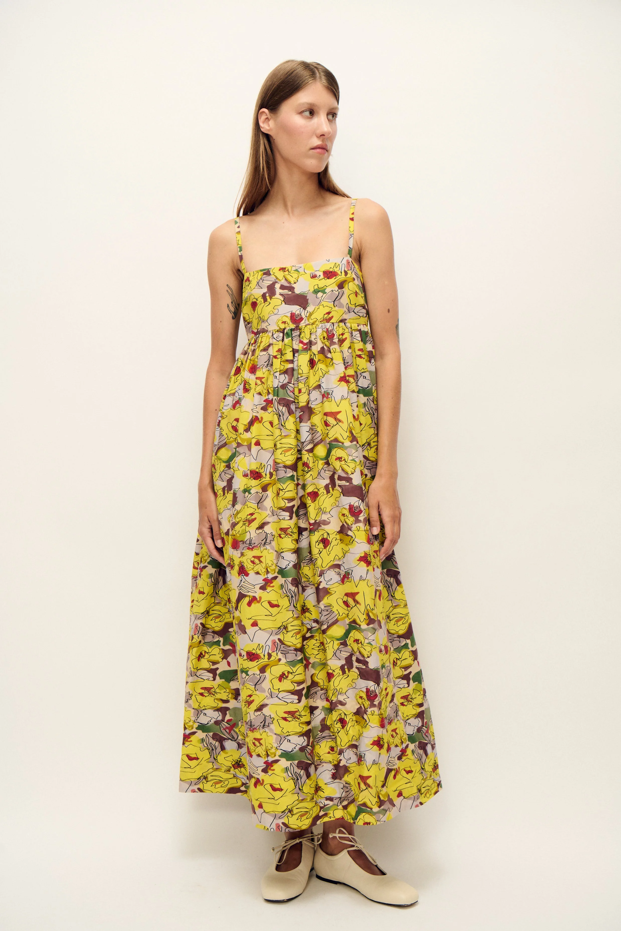 Silk Laundry Cotton Silk Tulip Dress - Sunflower Floral - Image 3