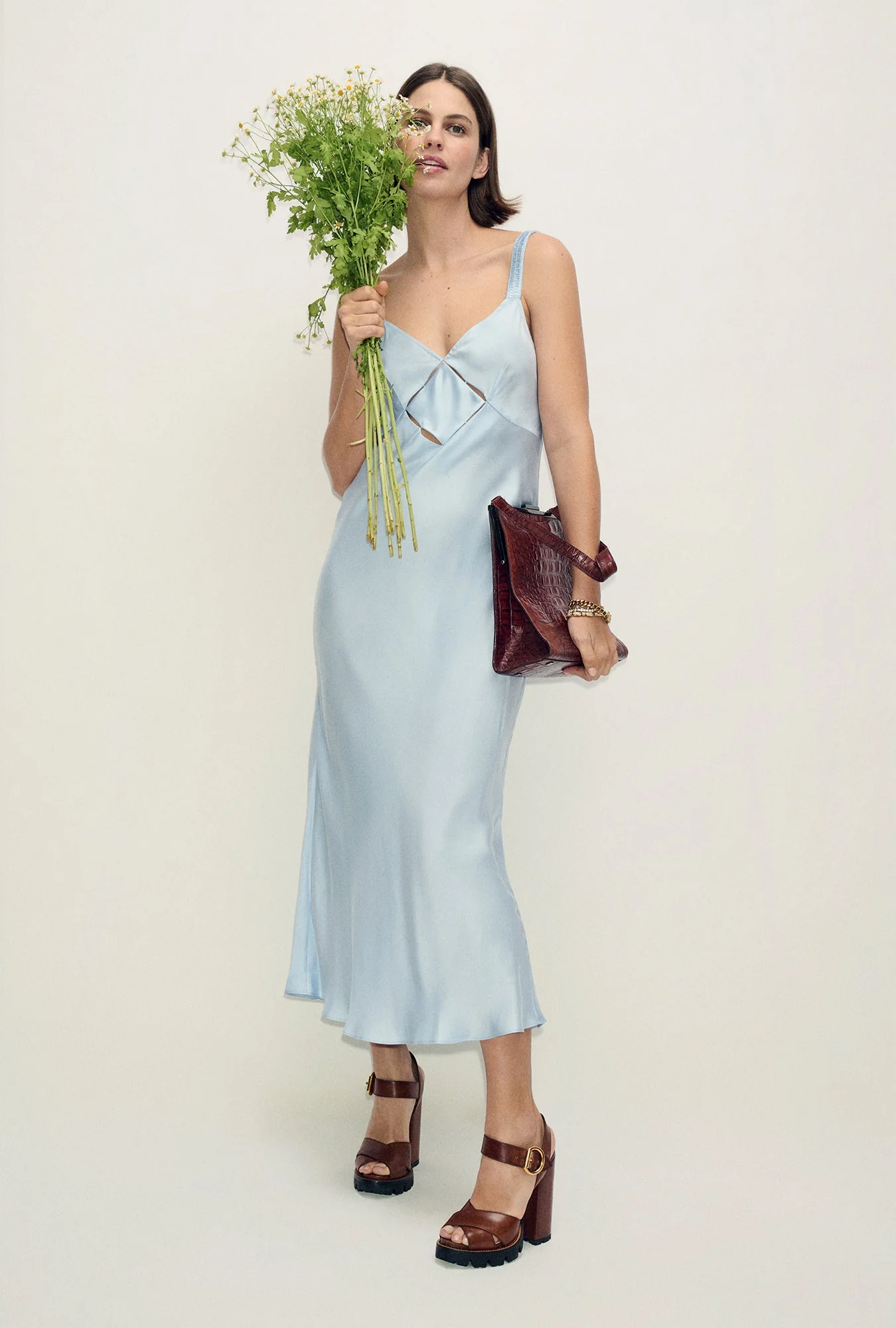 Silk Laundry Diamond Deco Ruched Dress - Cornflower - Image 2