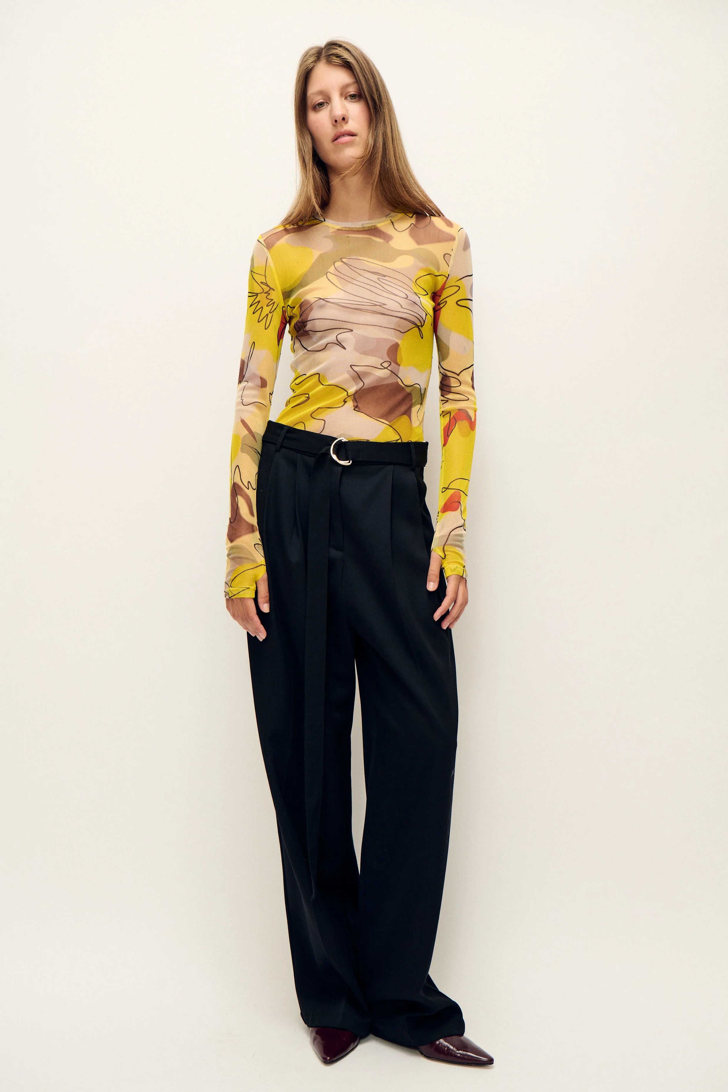 Silk Laundry Mesh Long Sleeve Top - Sunflower Floral - Image 2