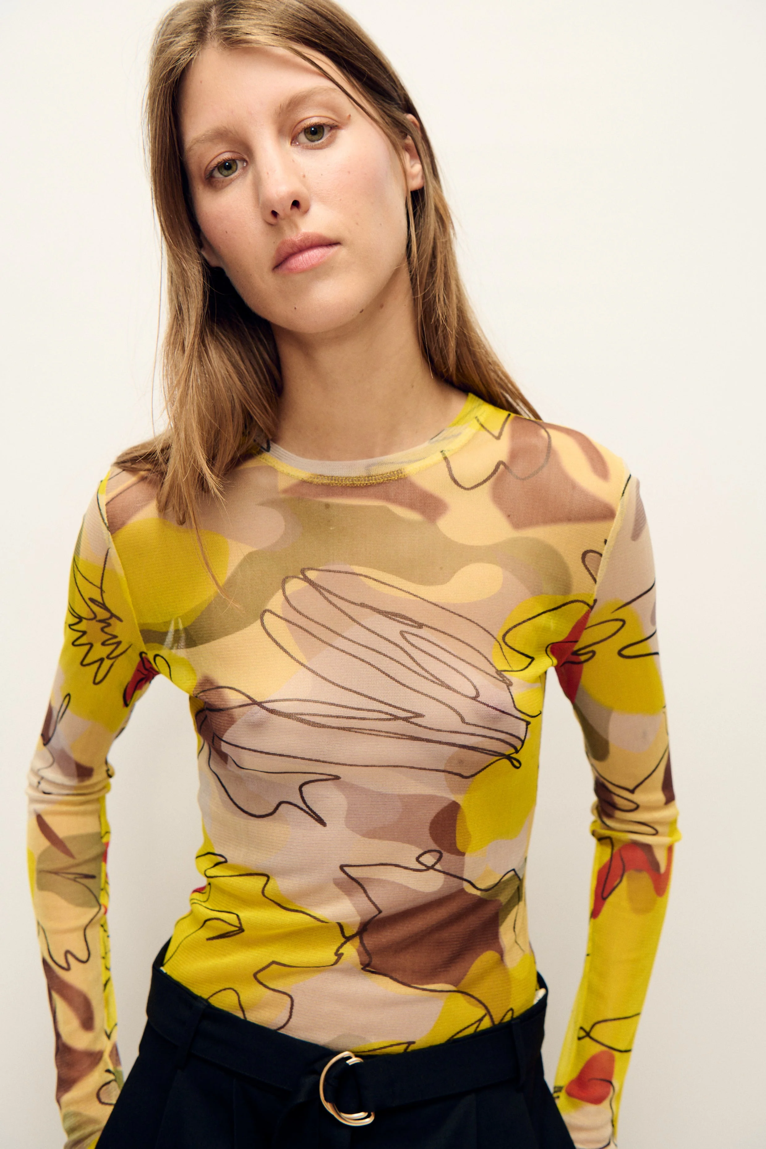 Silk Laundry Mesh Long Sleeve Top - Sunflower Floral - Image 3