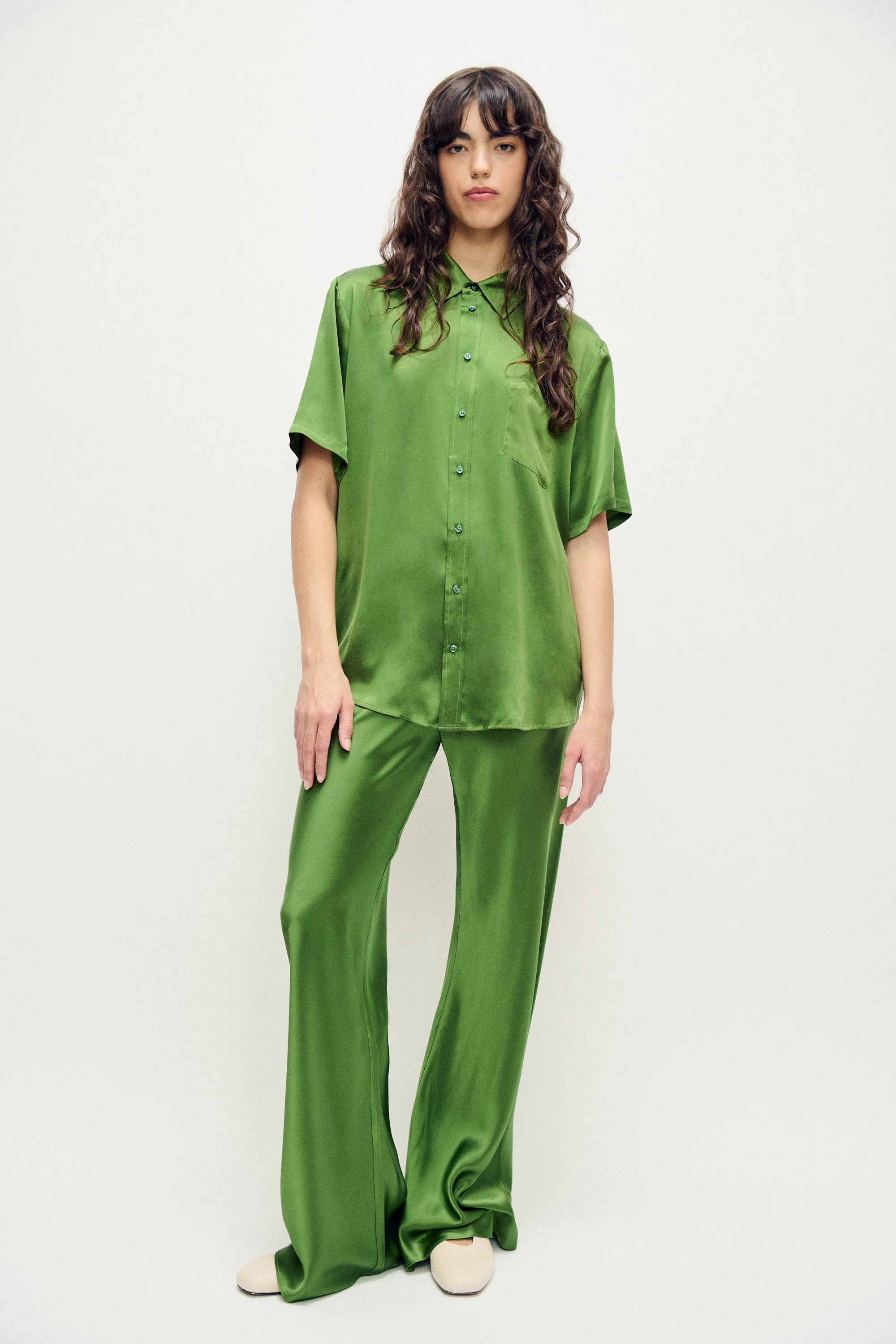 Silk Laundry Short Sleeve Boyfriend Shirt - Fields - Image 2