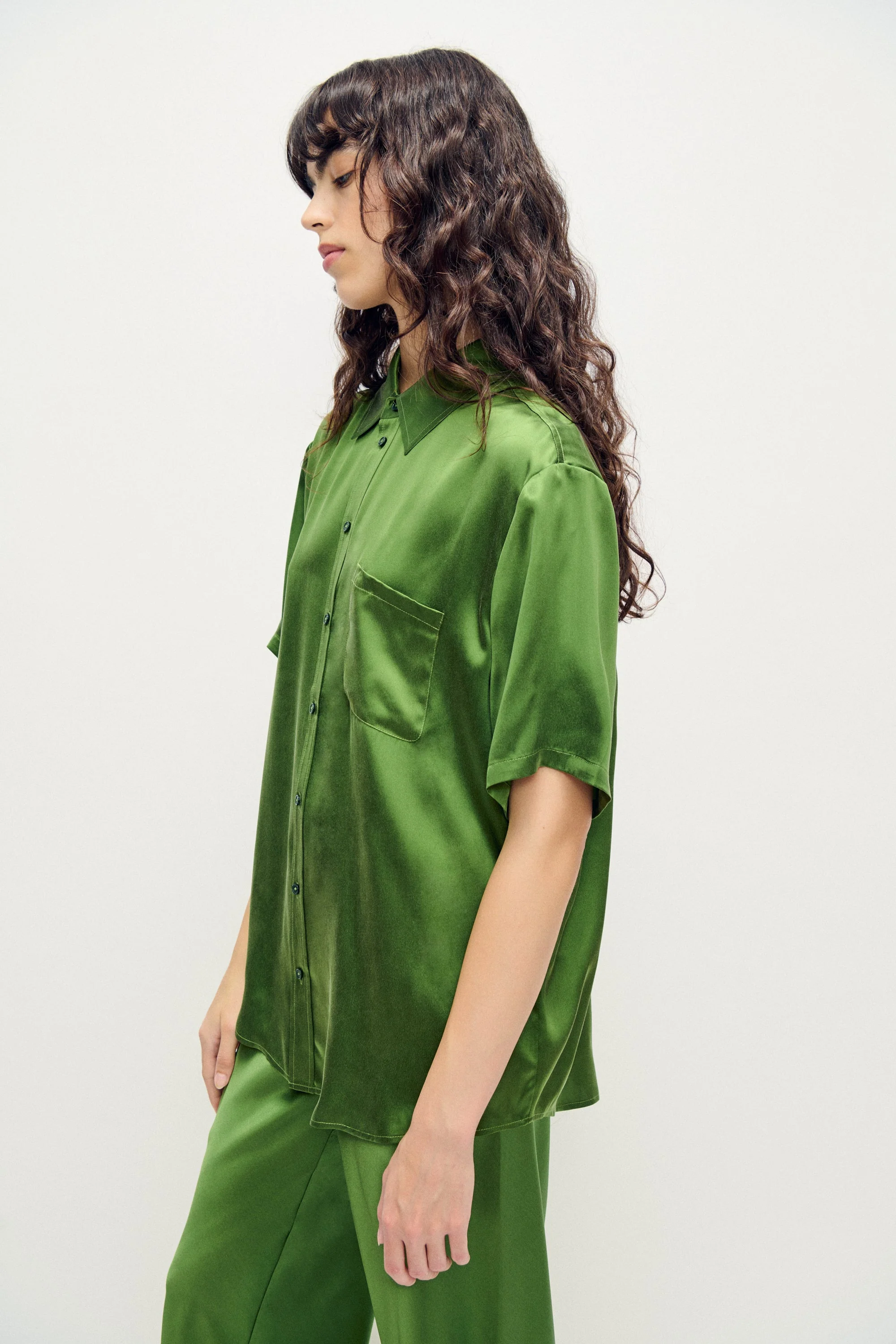 Silk Laundry Short Sleeve Boyfriend Shirt - Fields - Image 3