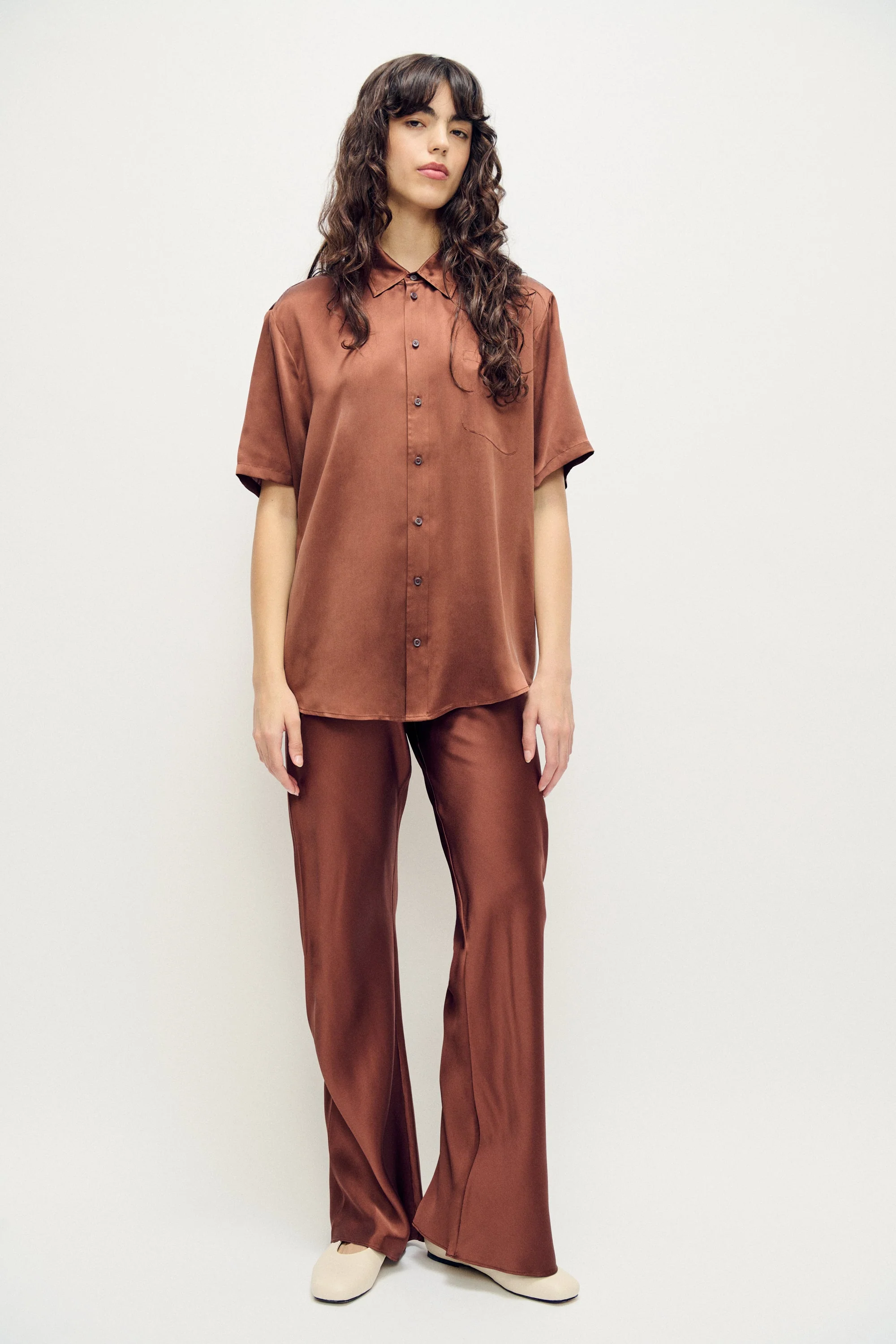 Silk Laundry Short Sleeve Boyfriend Shirt - Root - Image 2