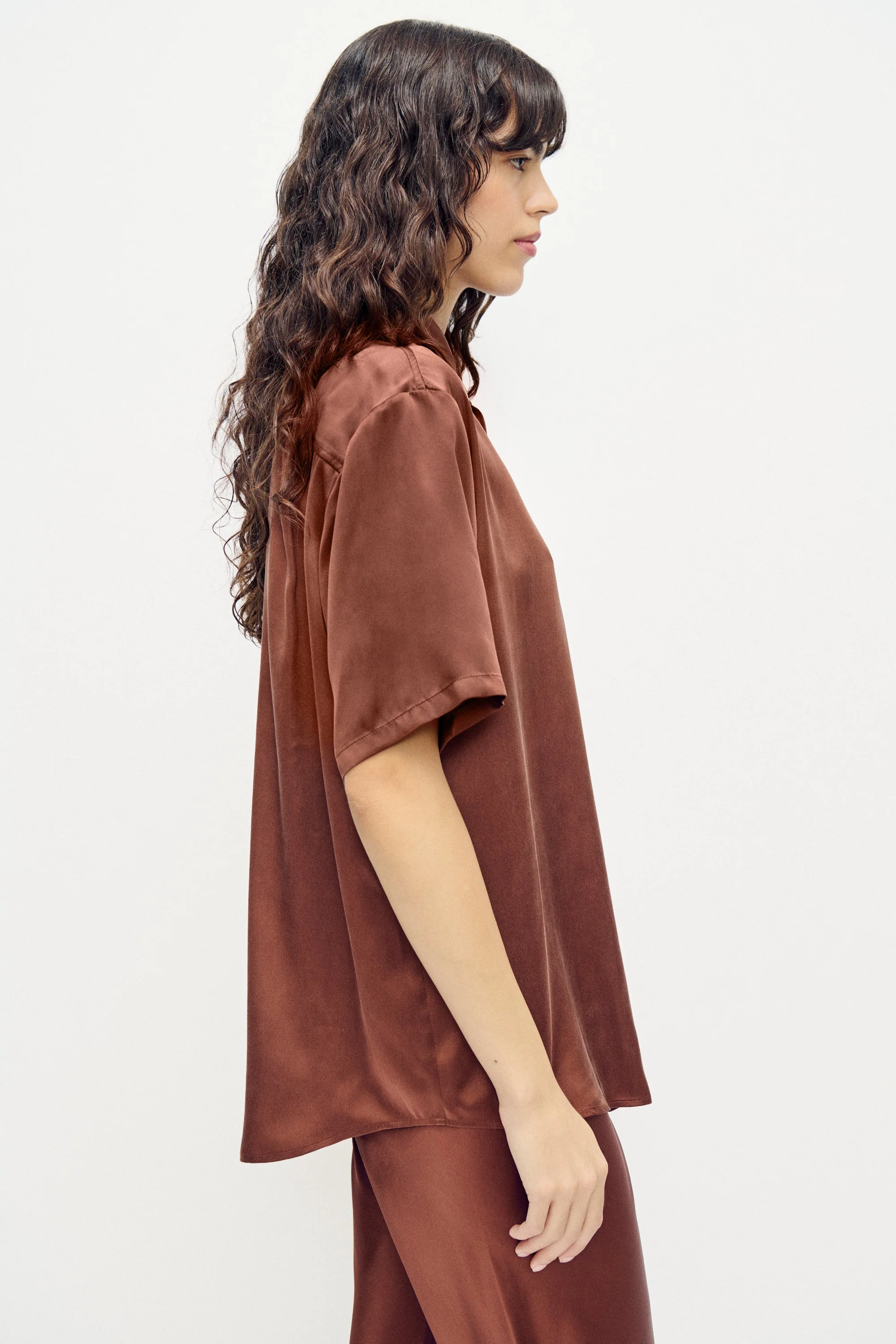 Silk Laundry Short Sleeve Boyfriend Shirt - Root - Image 3