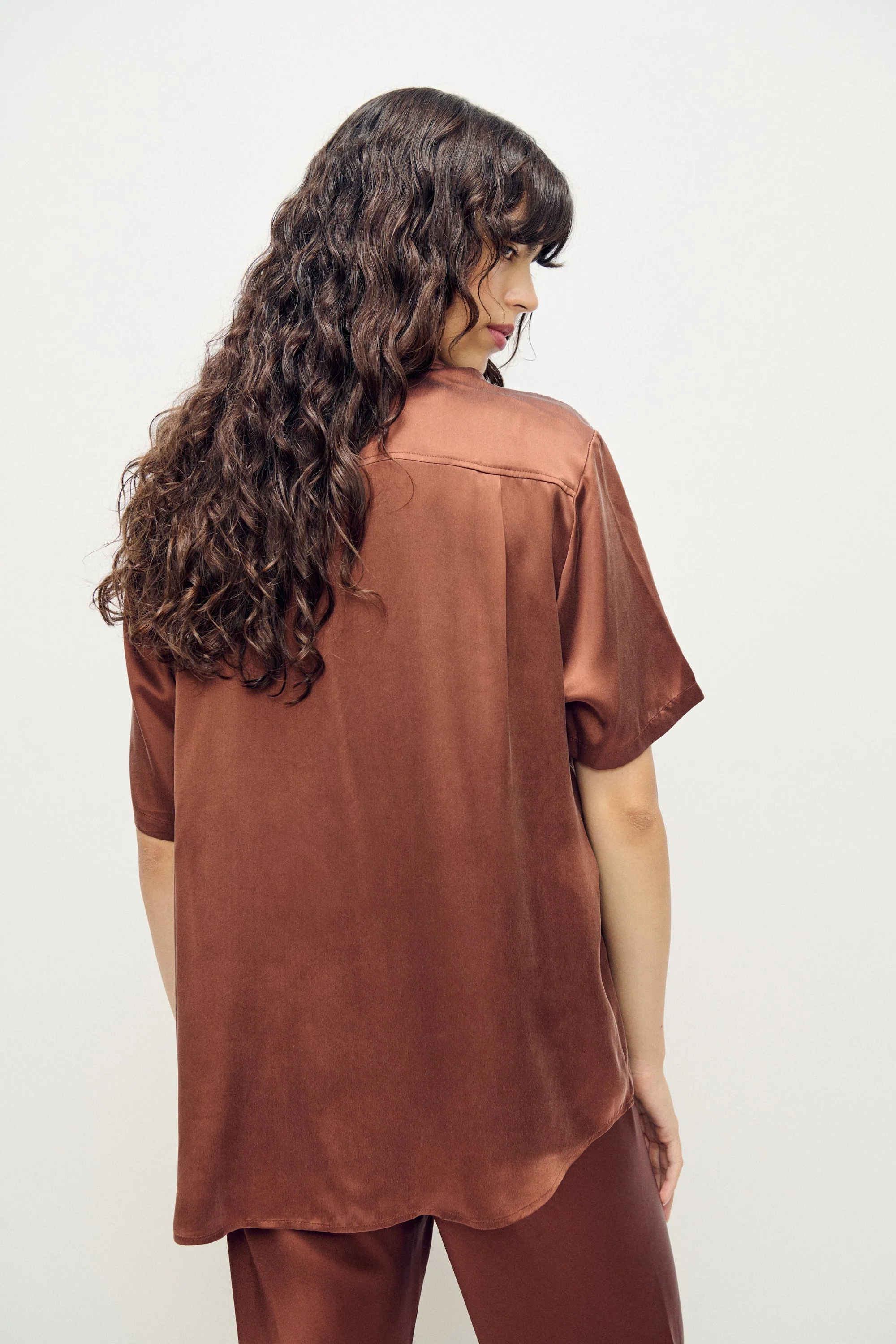 Silk Laundry Short Sleeve Boyfriend Shirt - Root - Image 4