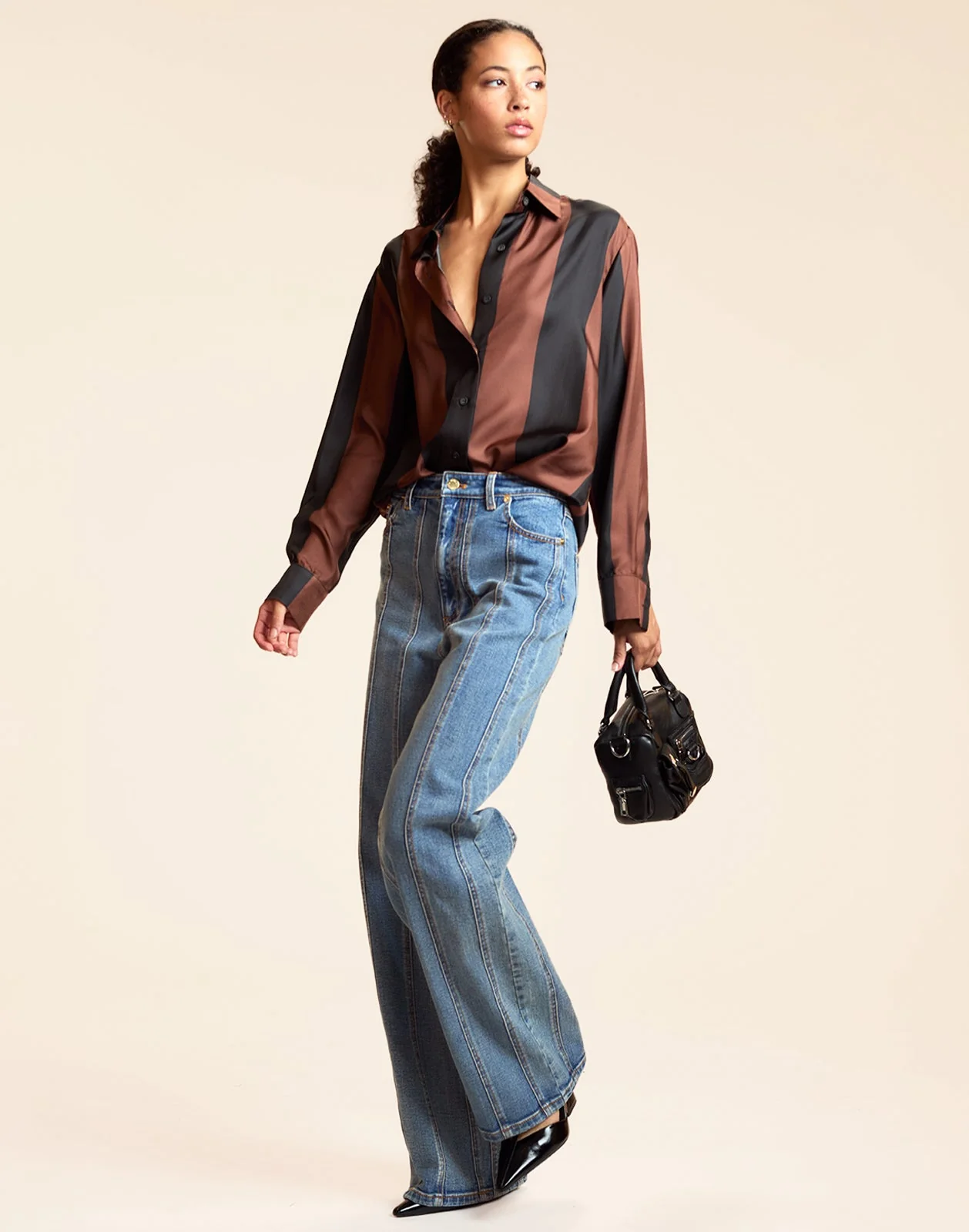 Cynthia Rowley Collectible Stripe Silk Shirt - BLKBR - Image 2