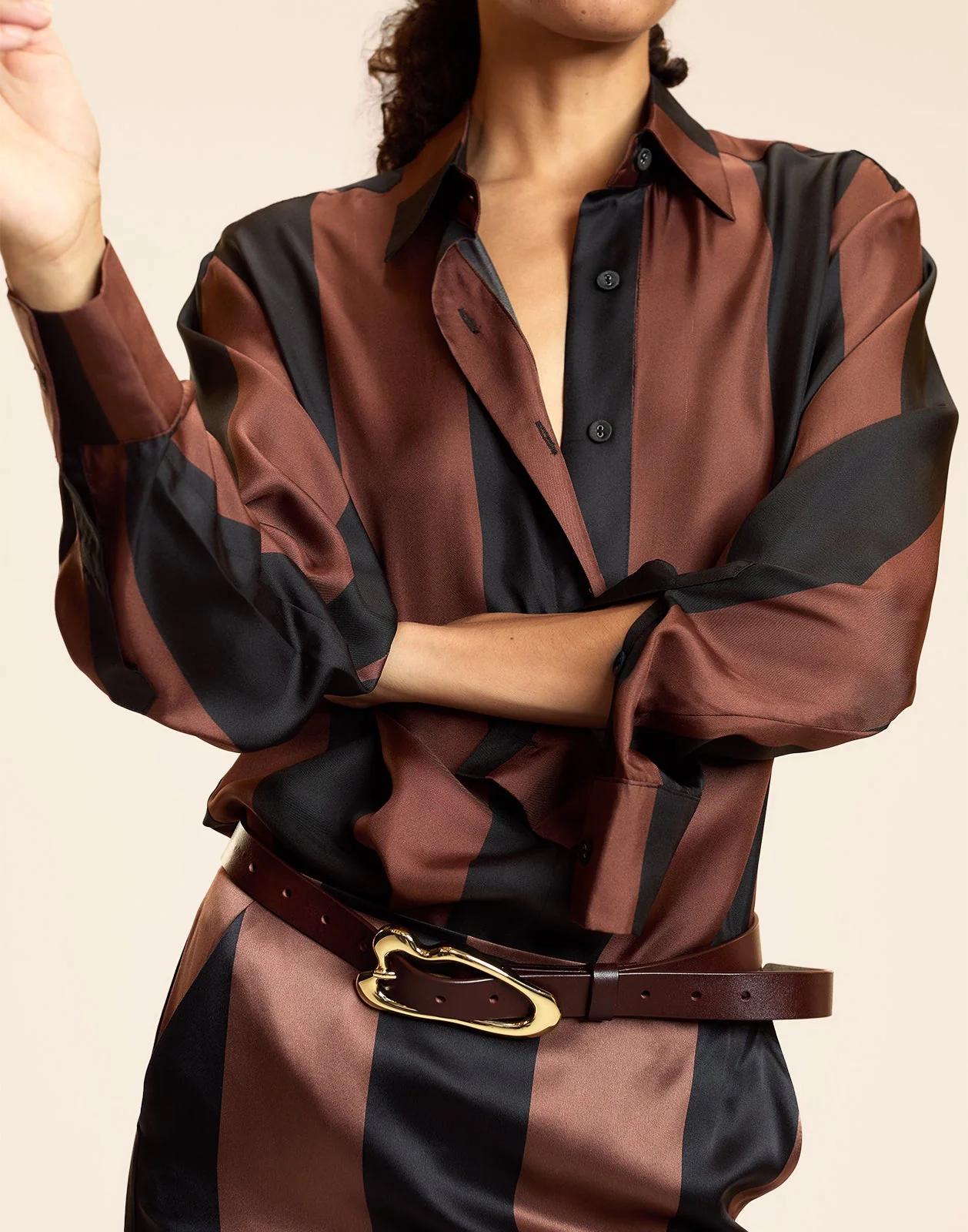 Cynthia Rowley Collectible Stripe Silk Shirt - BLKBR - Image 3