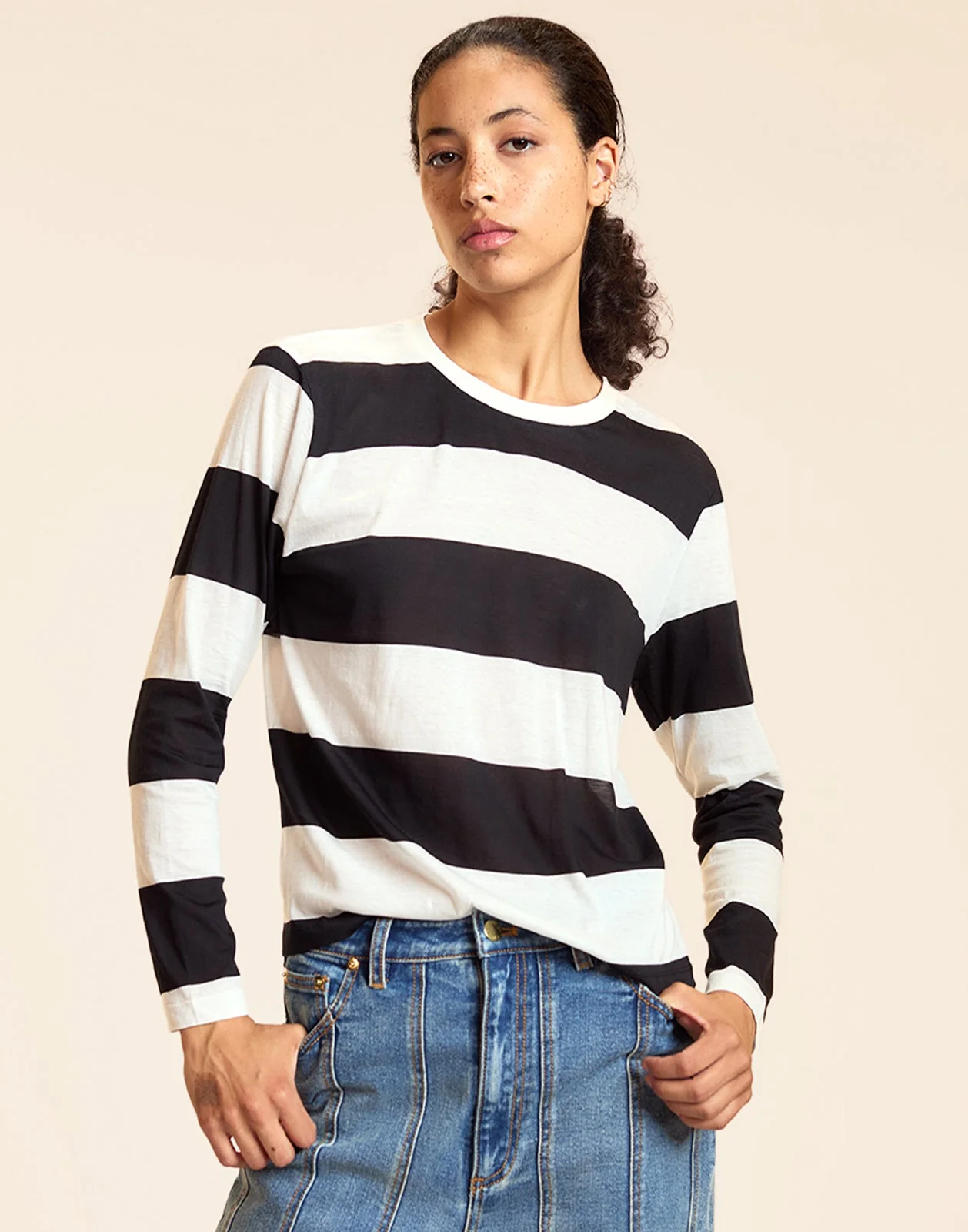 Cynthia Rowley Long Sleeve Everyday Tee - Black/White