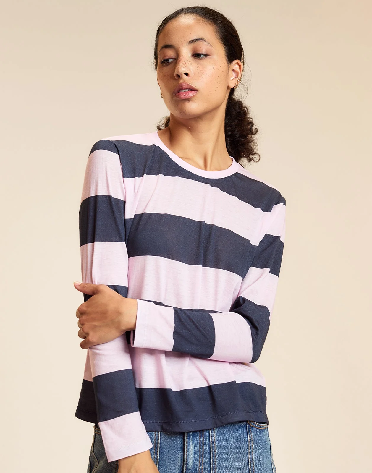 Cynthia Rowley Long Sleeve Everyday Tee - Pink/Navy