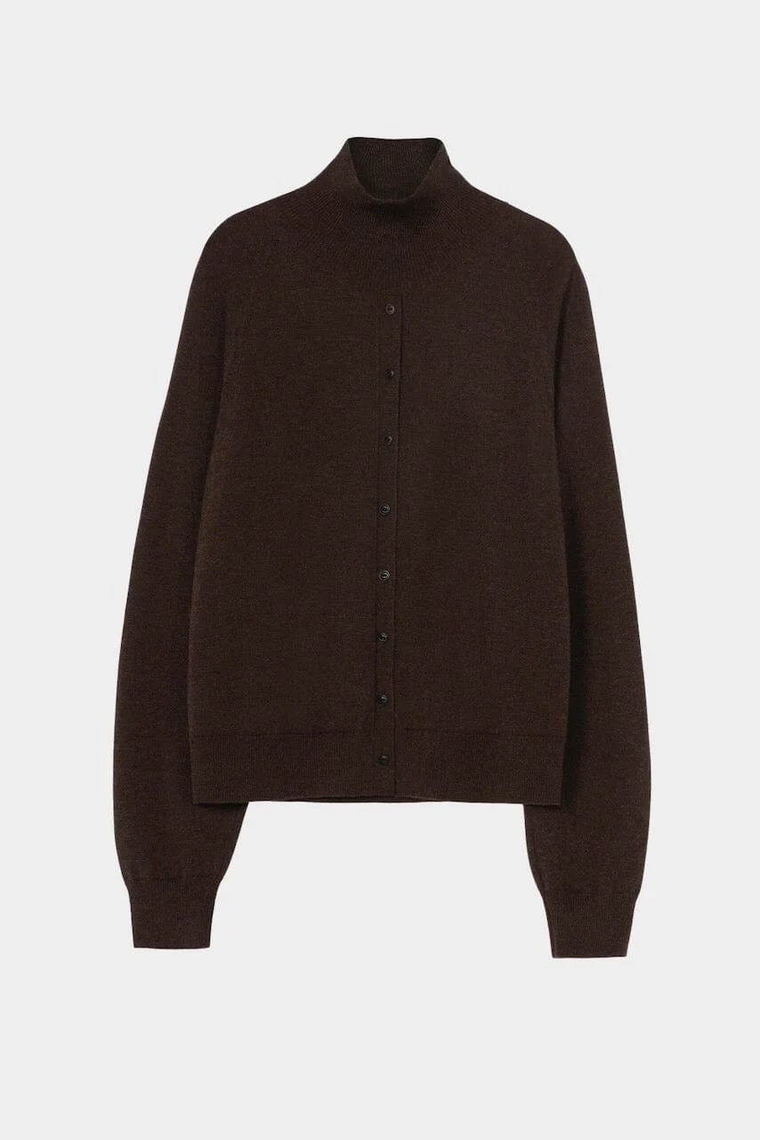 Cordera Merino Wool Buttoned Sweater - Espresso - Image 4