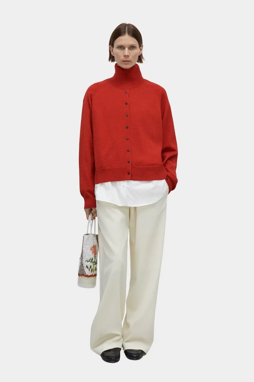 Cordera Merino Wool Buttoned Sweater - Red - Image 2