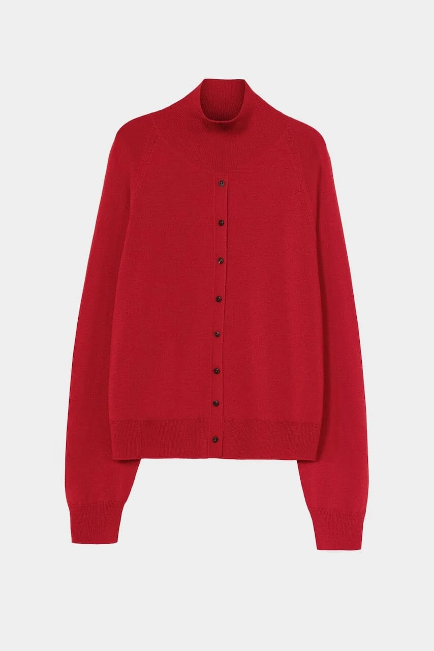 Cordera Merino Wool Buttoned Sweater - Red - Image 4