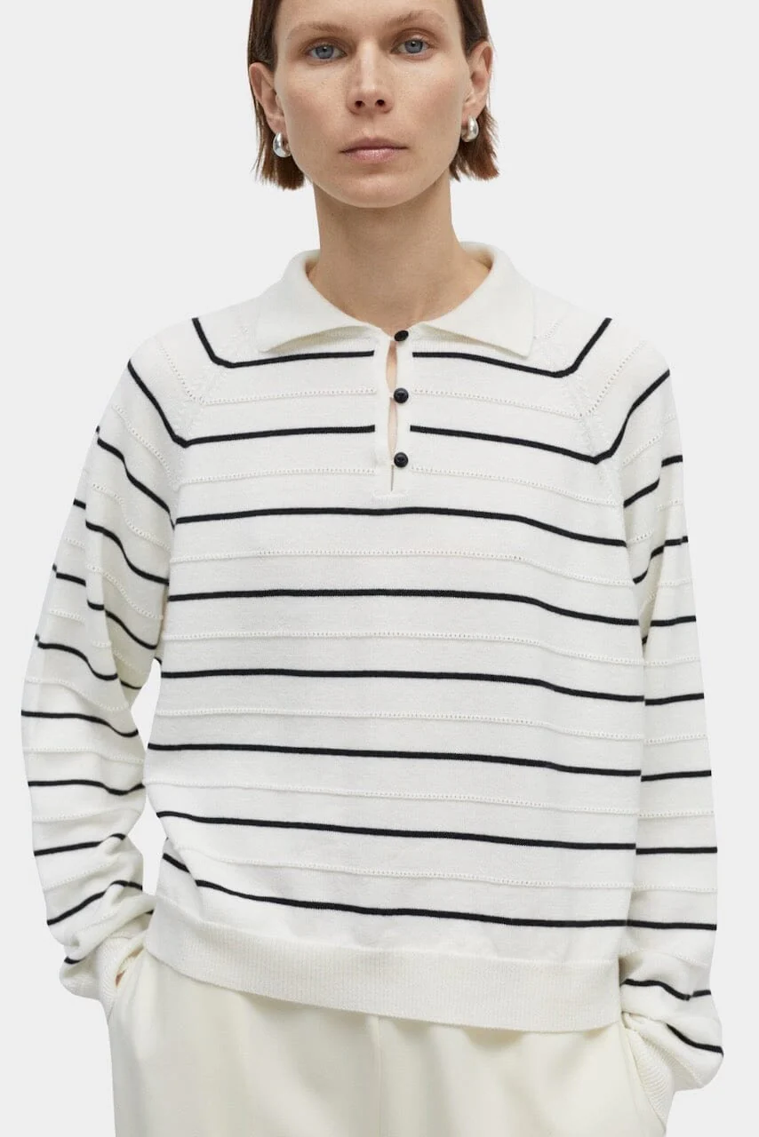 Cordera Merino Wool Striped Polo - White - Image 2