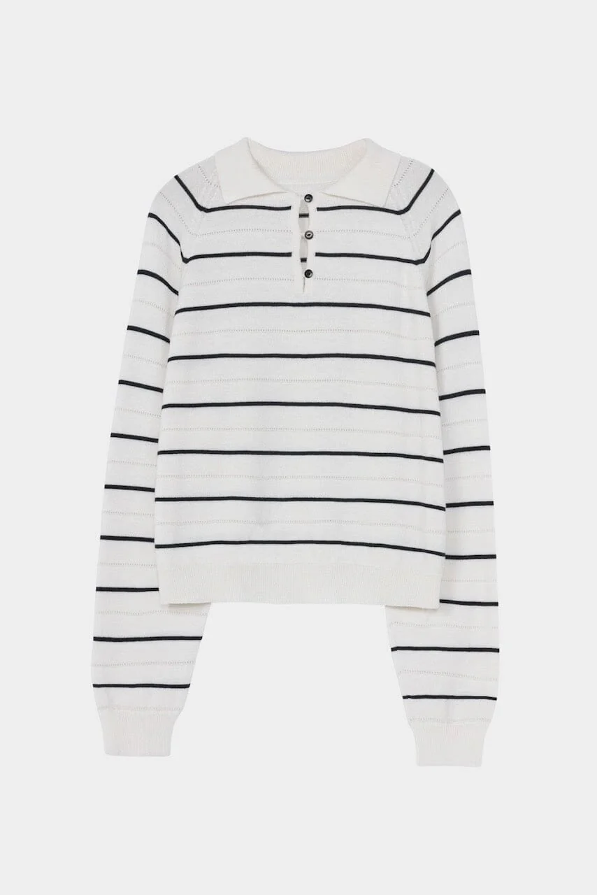 Cordera Merino Wool Striped Polo - White - Image 4