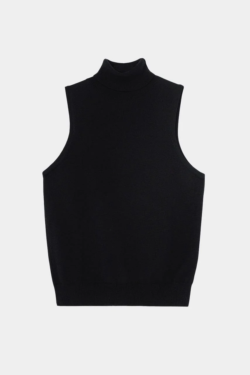 Cordera Merino Wool Turtleneck Vest - Black - Image 4