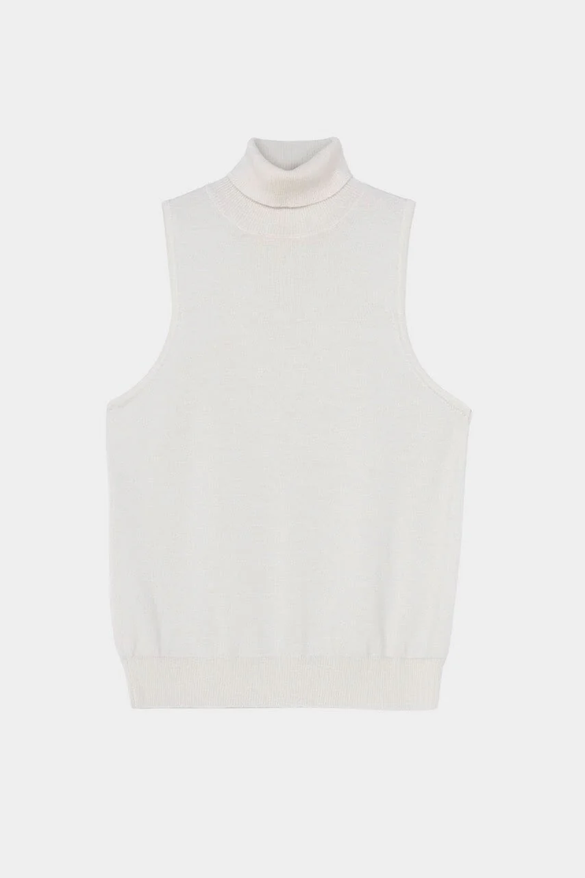 Cordera Merino Wool Turtleneck Vest - White - Image 4