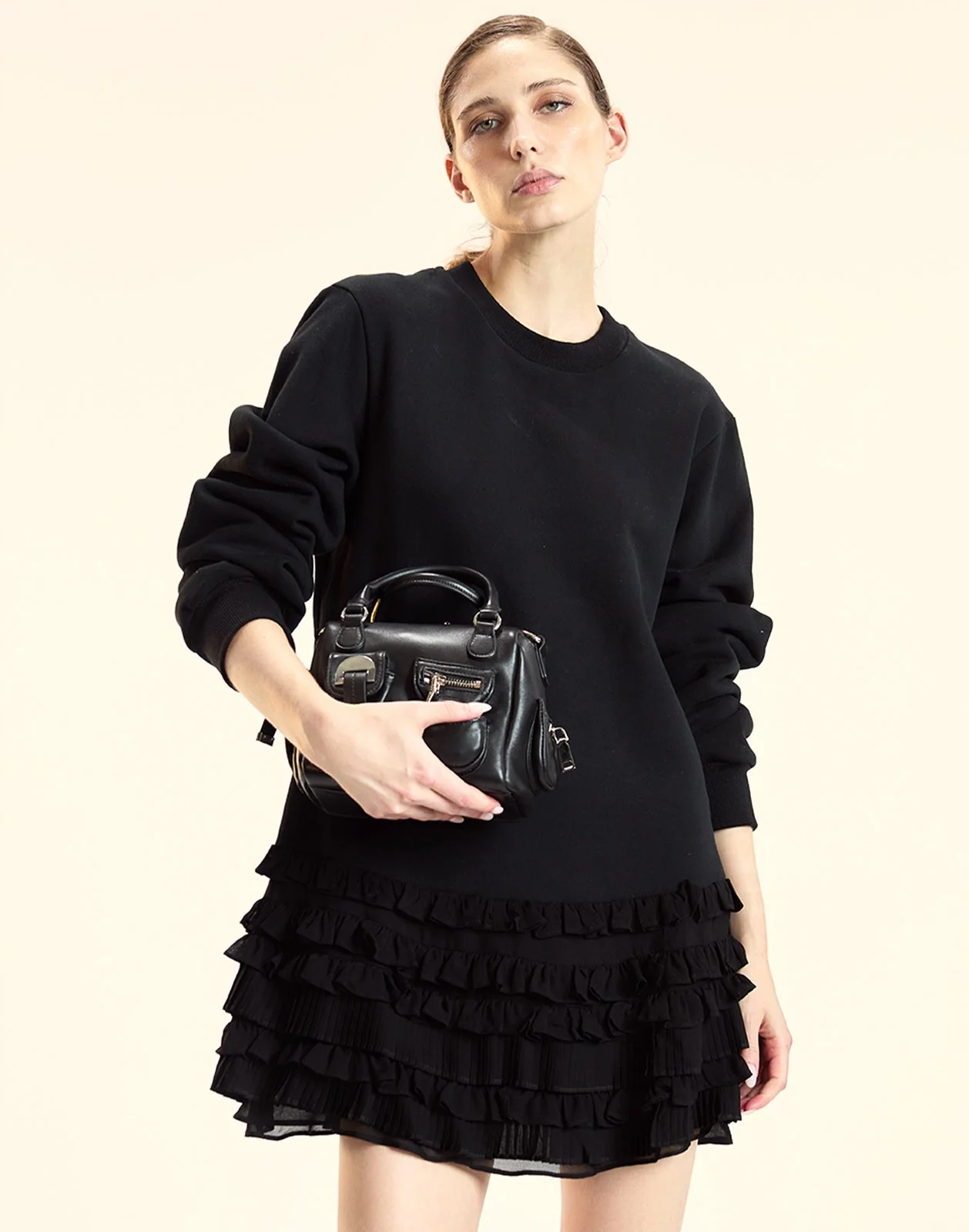 Cynthia Rowley Bella Ruffle Combo Dress - Black