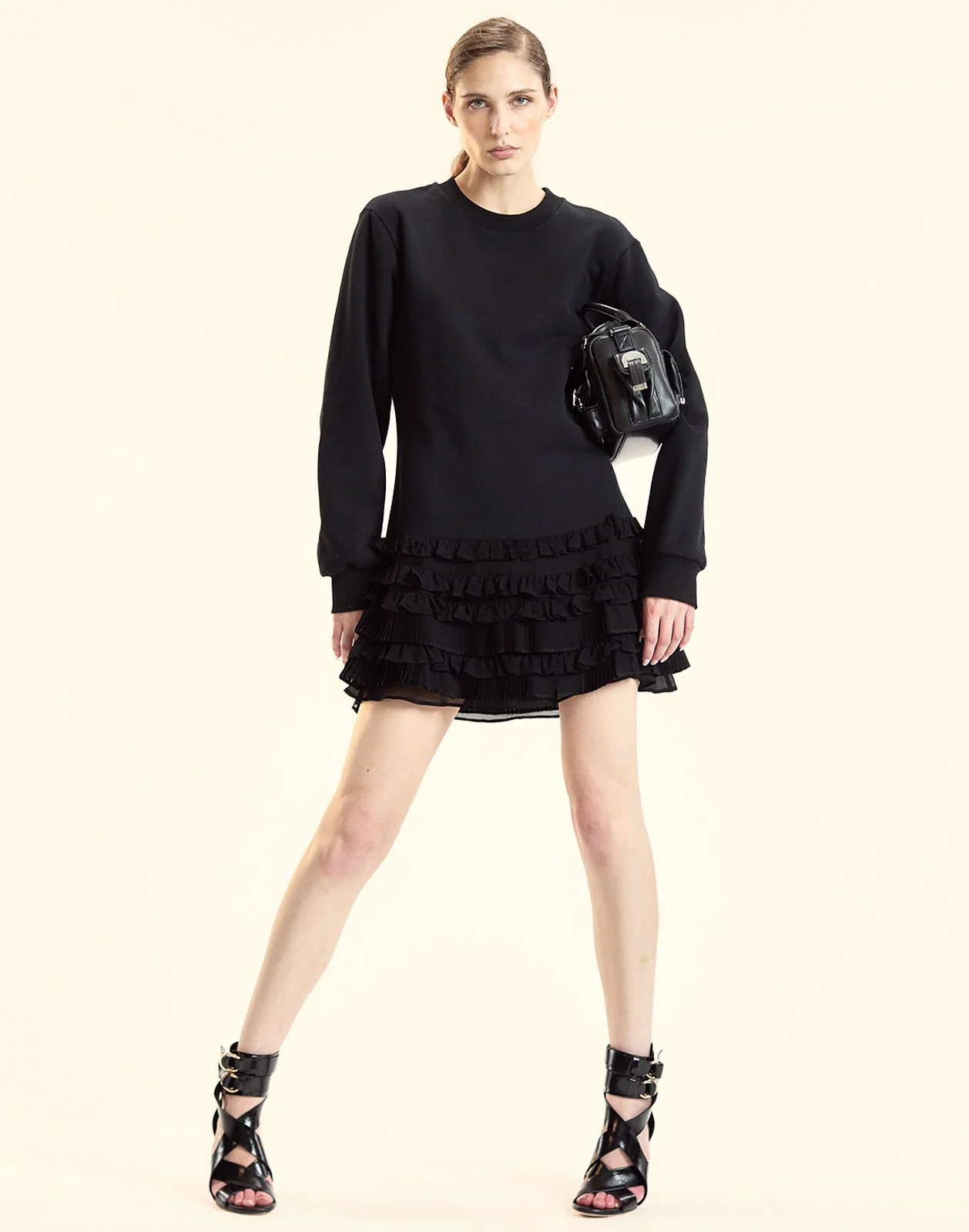 Cynthia Rowley Bella Ruffle Combo Dress - Black - Image 3
