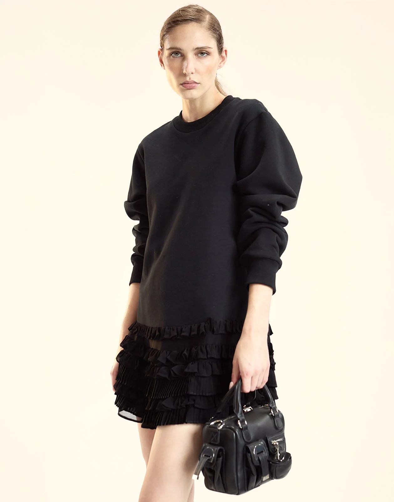 Cynthia Rowley Bella Ruffle Combo Dress - Black - Image 4