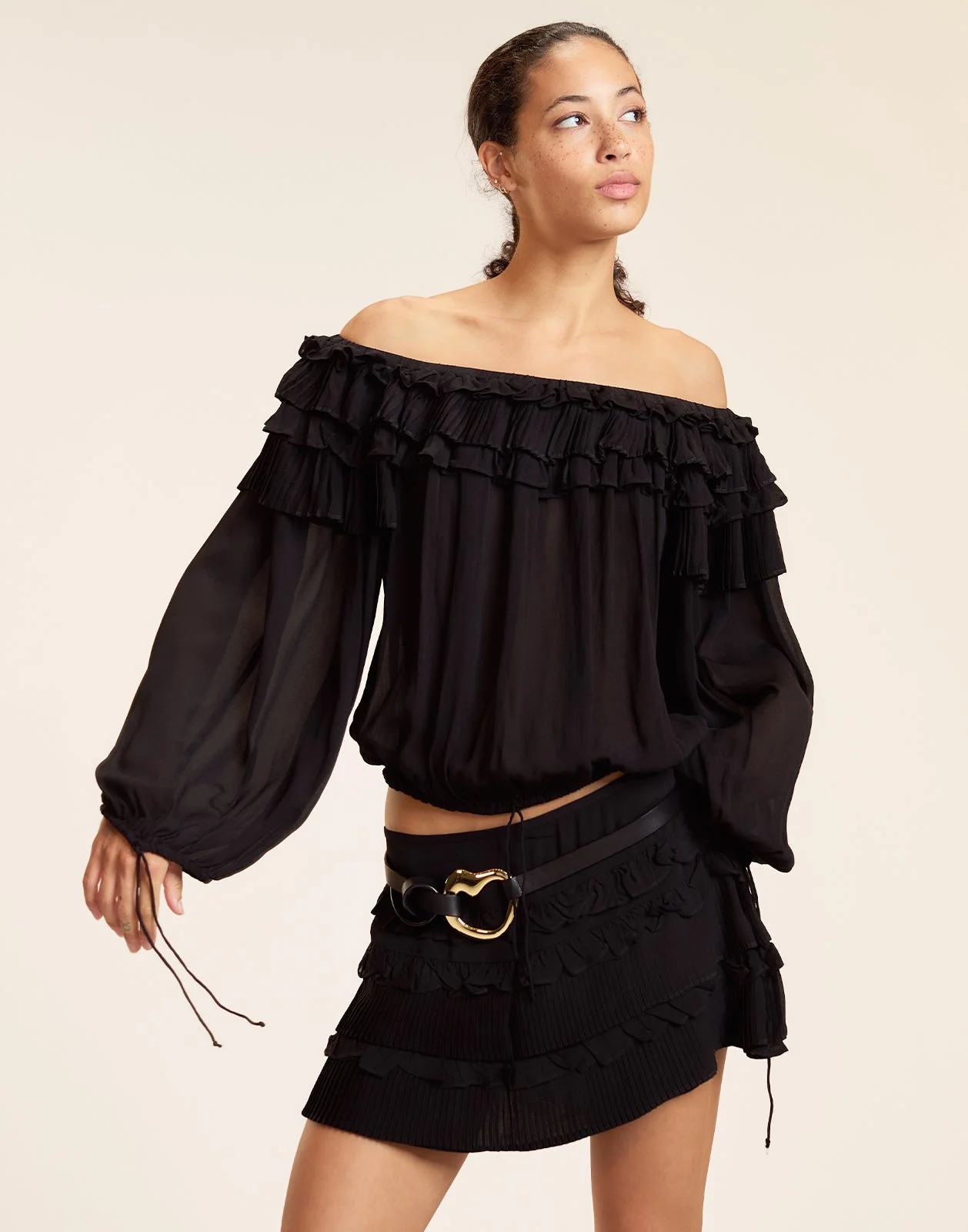 Cynthia Rowley Bella Ruffle Mini Skort - Black - Image 2