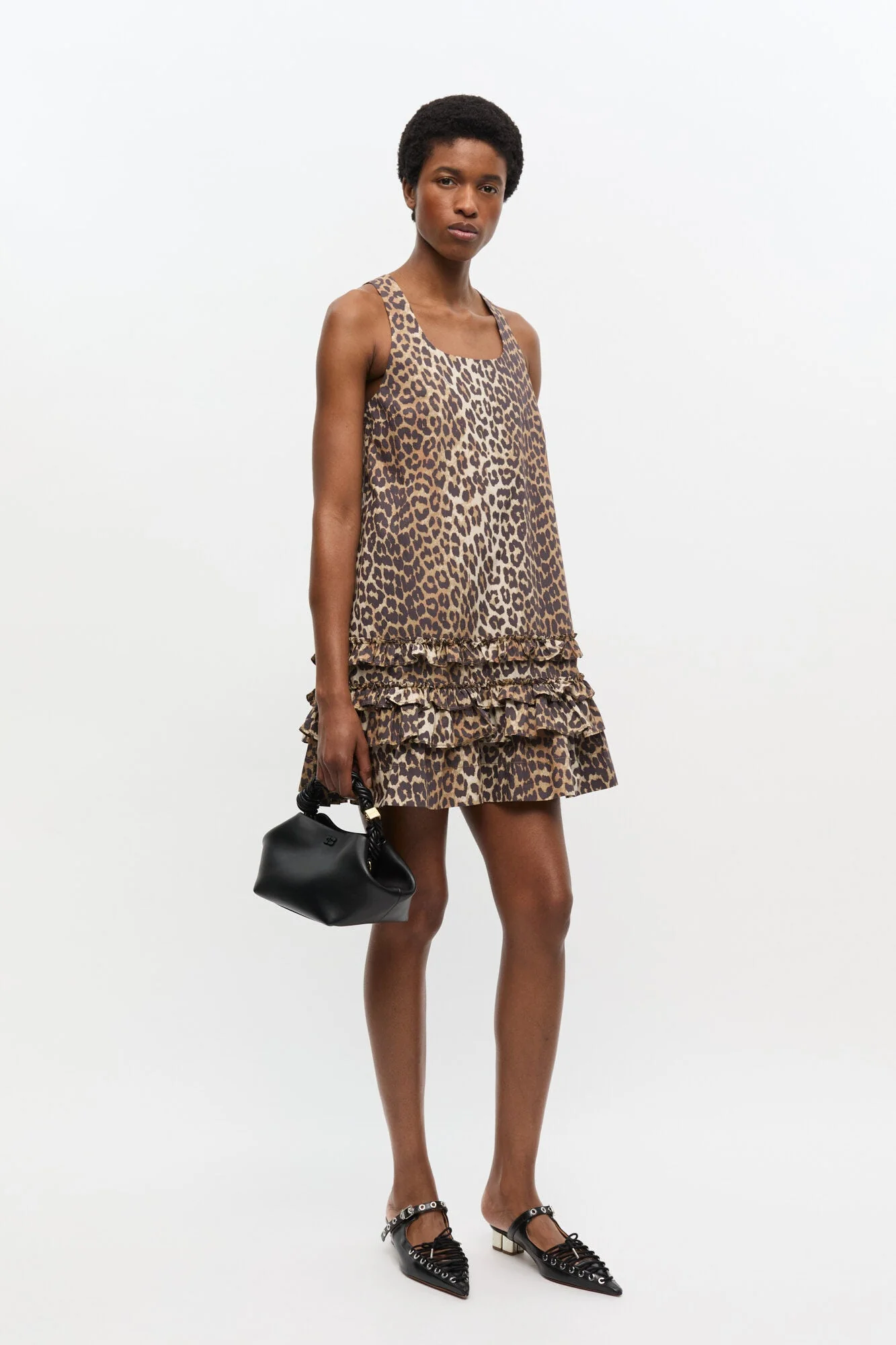Ganni Cotton Poplin U-Neck Mini Dress - Leopard - Image 2