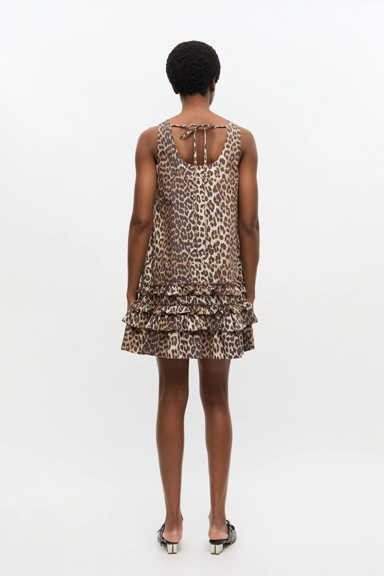 Ganni Cotton Poplin U-Neck Mini Dress - Leopard - Image 3