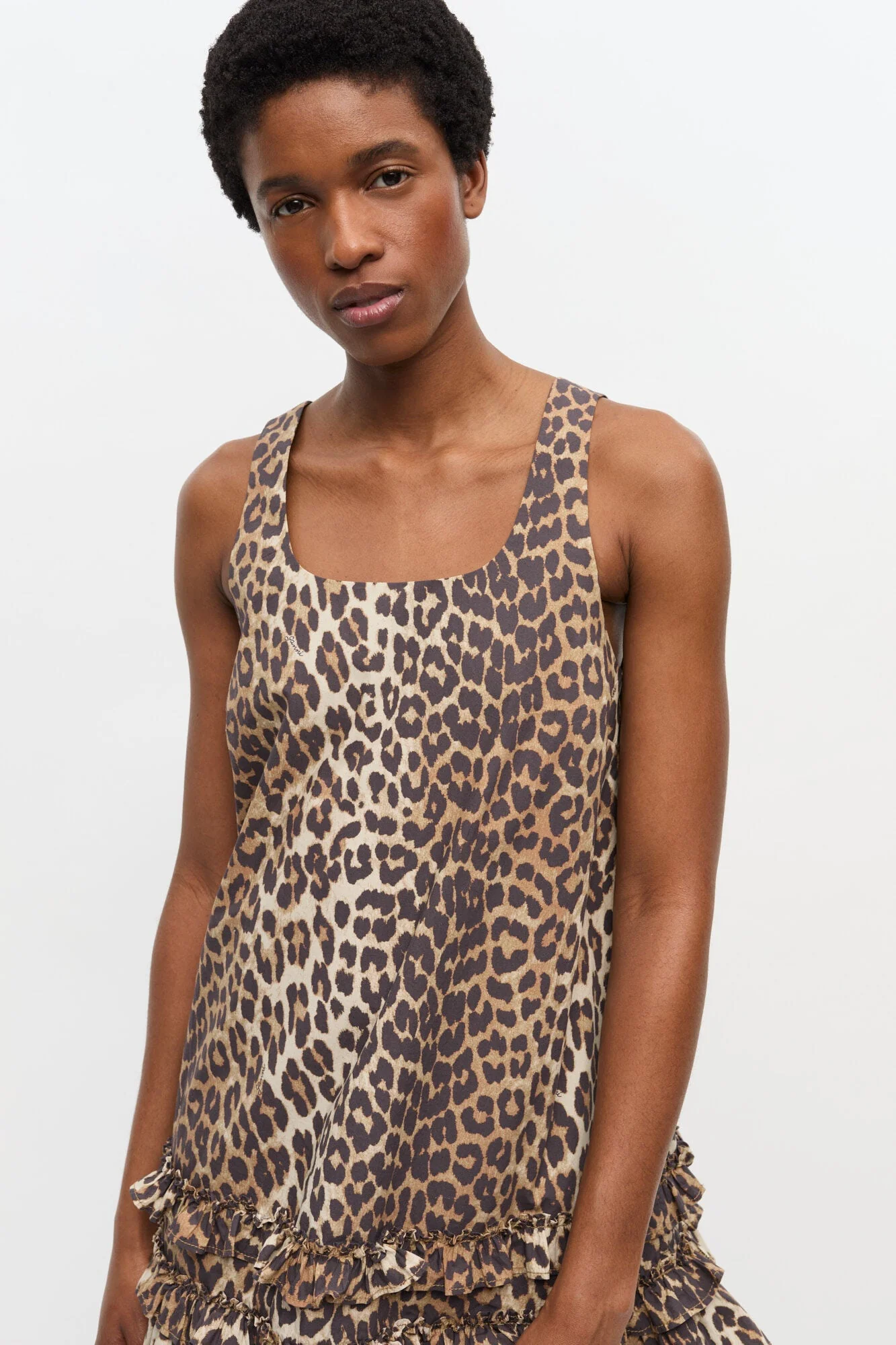 Ganni Cotton Poplin U-Neck Mini Dress - Leopard - Image 4