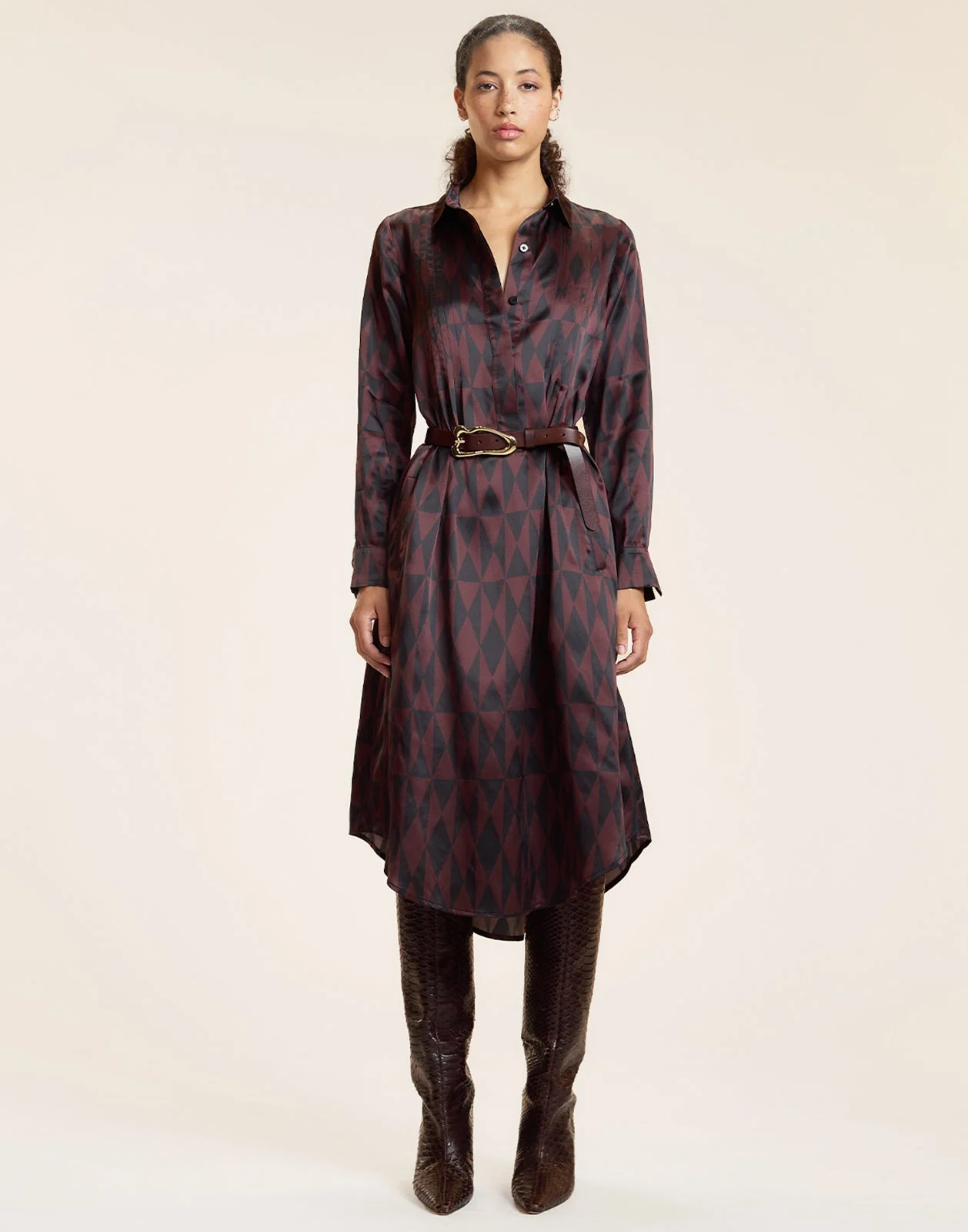Cynthia Rowley Silk Pintuck Shirt Dress - Black/Burgundy - Image 3