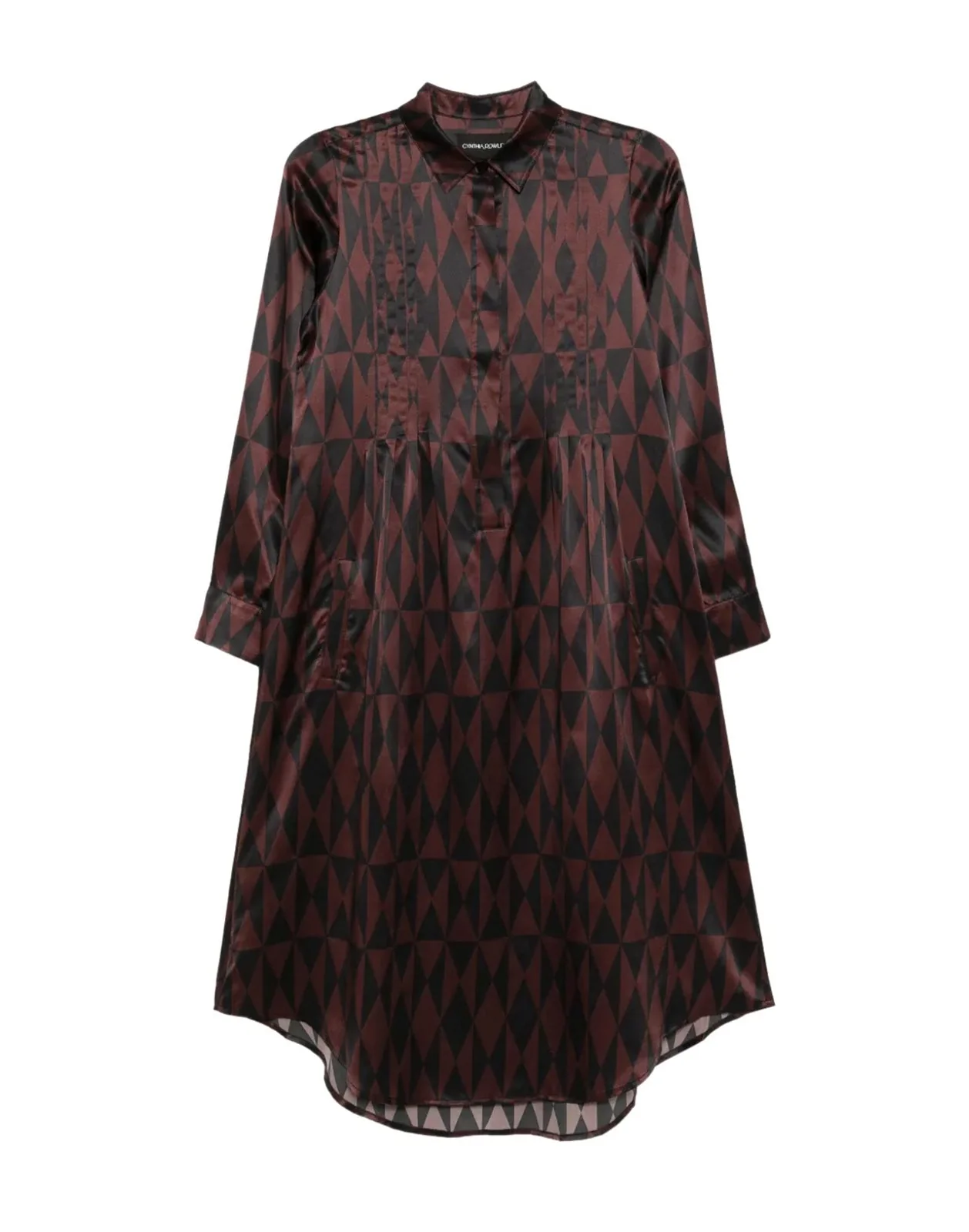 Cynthia Rowley Silk Pintuck Shirt Dress - Black/Burgundy - Image 8