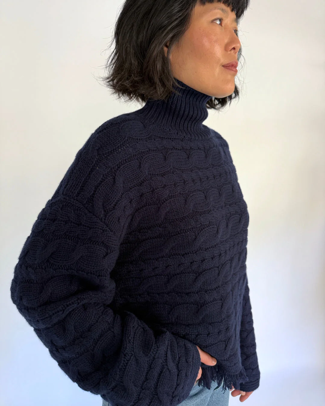 Guest in Residence Cropped Cable Turtleneck Sweater - Image 3