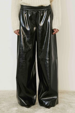 MeiMeij Faux Leather Wide-Leg Pants - Black - Image 2