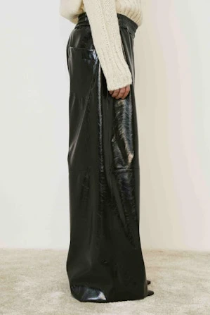 MeiMeij Faux Leather Wide-Leg Pants - Black - Image 3