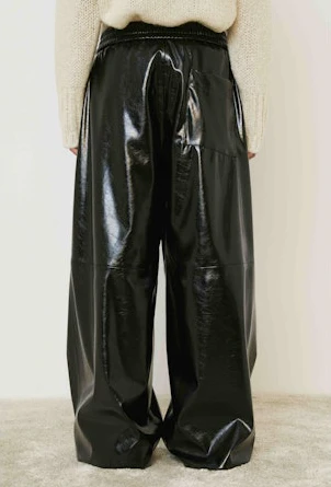 MeiMeij Faux Leather Wide-Leg Pants - Black - Image 4
