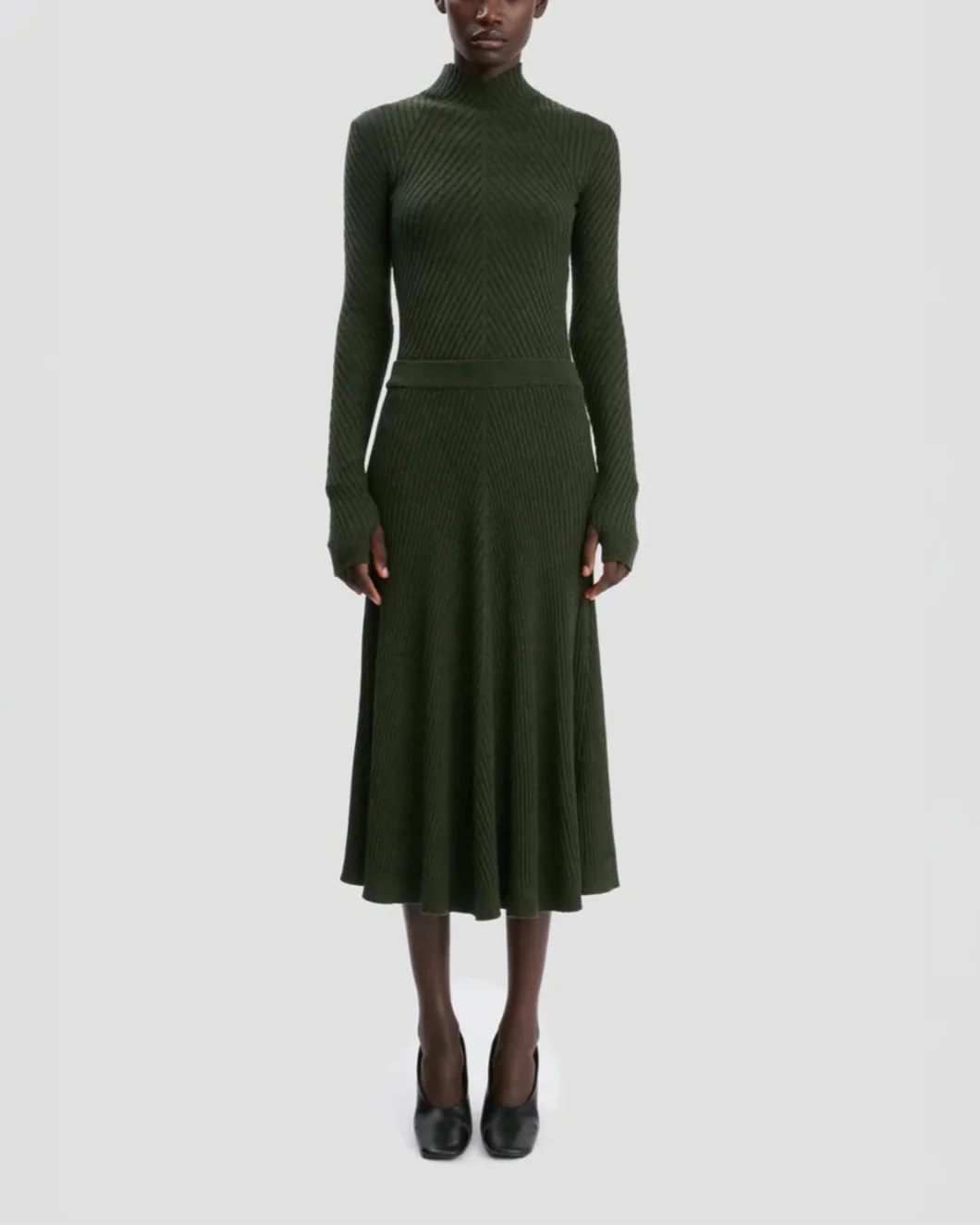 Victoria Beckham Ribbed Midi Knit Skirt - Green - Image 2
