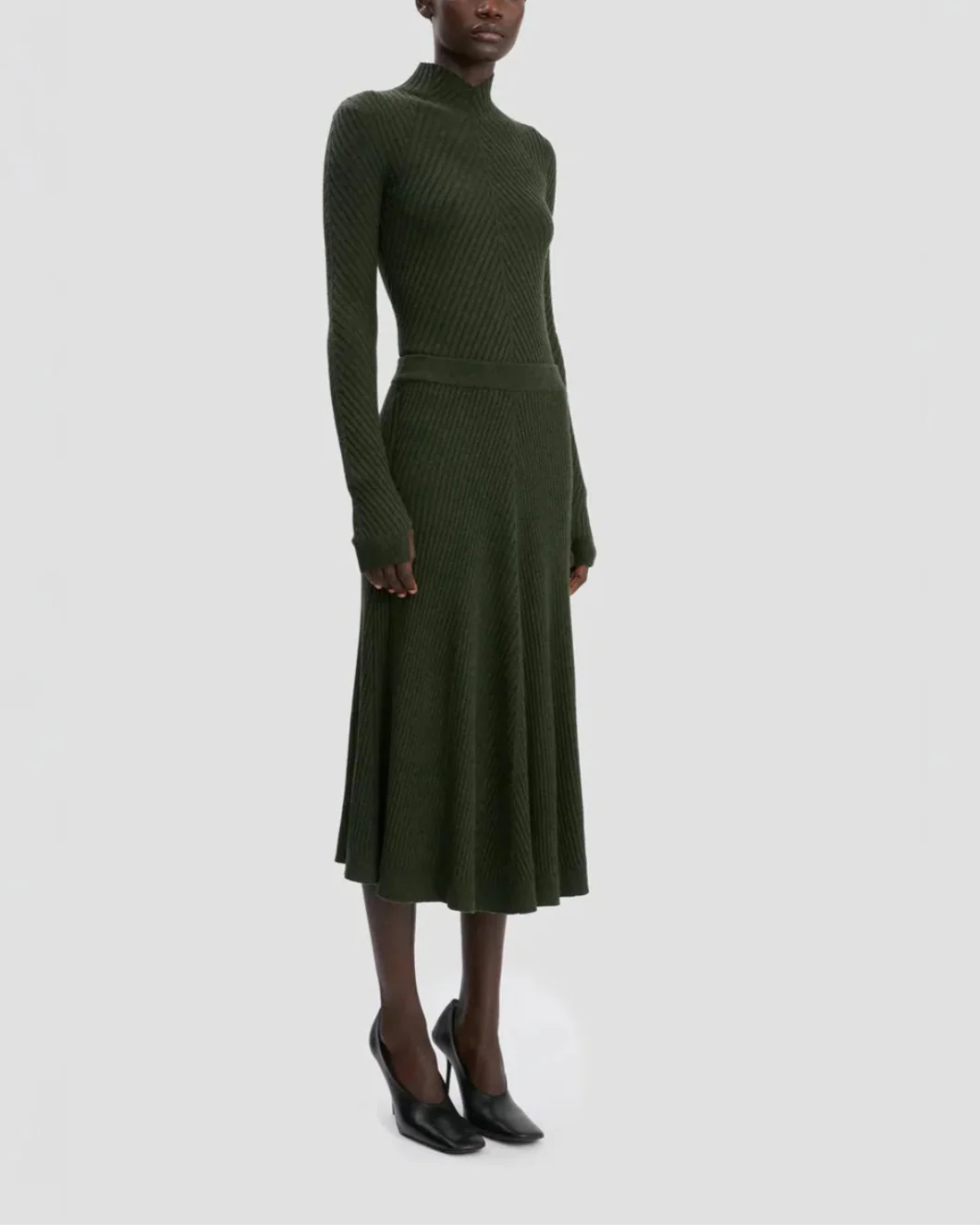 Victoria Beckham Ribbed Midi Knit Skirt - Green - Image 3