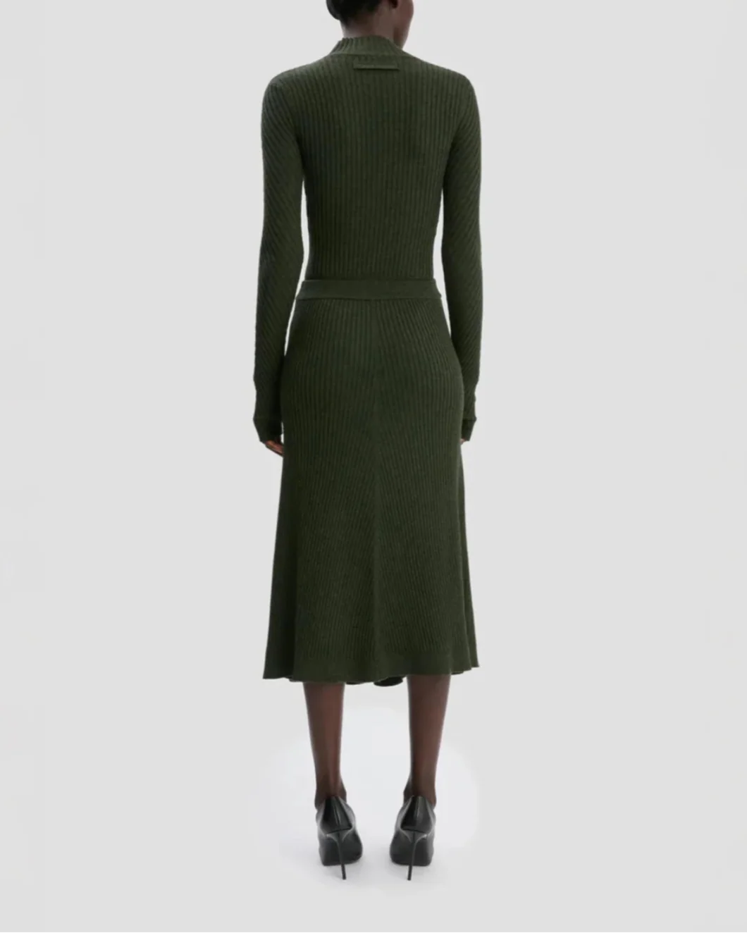 Victoria Beckham Ribbed Midi Knit Skirt - Green - Image 4