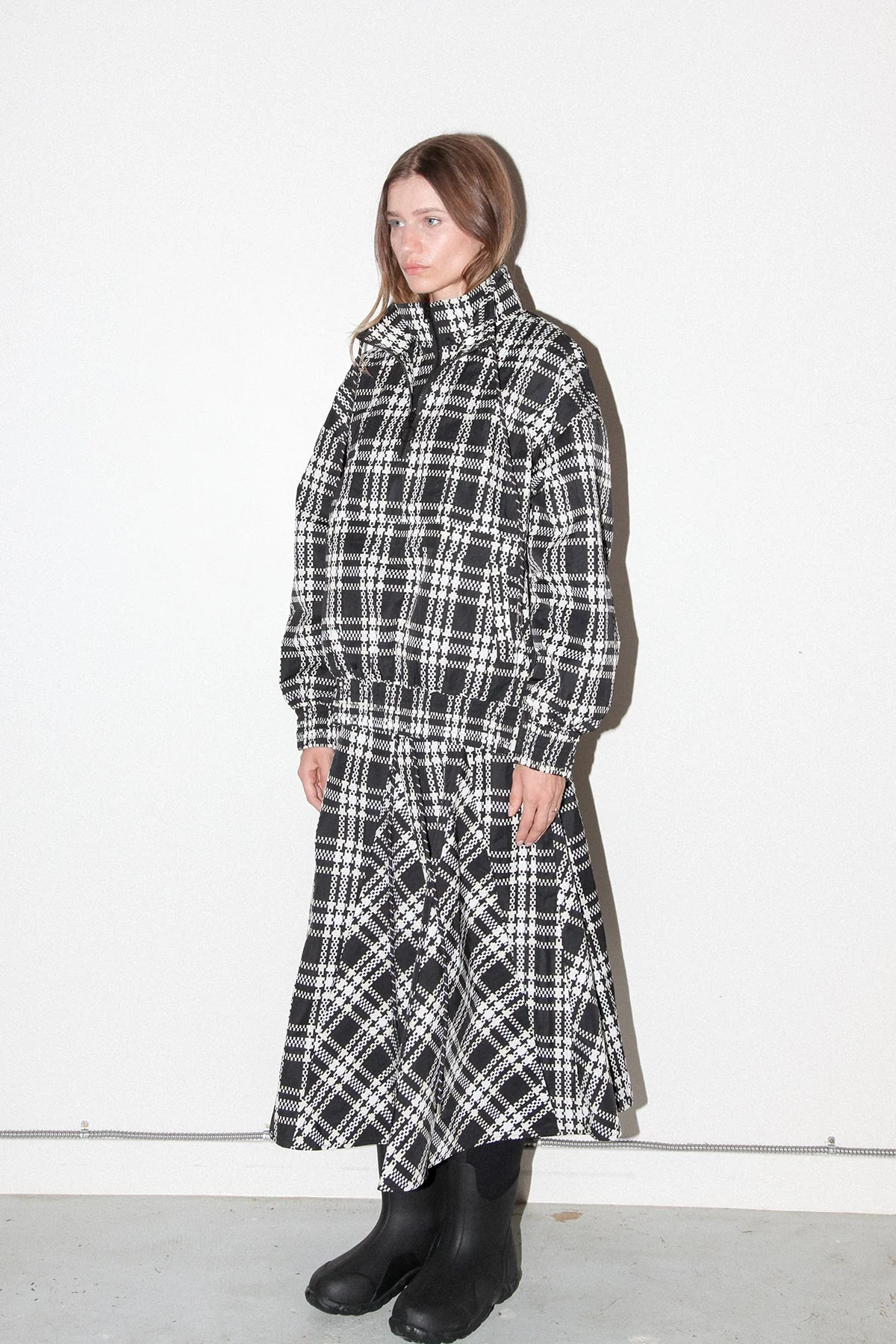 KkCo Plaid Trail Double Mockneck Top - Black Plaid - Image 3