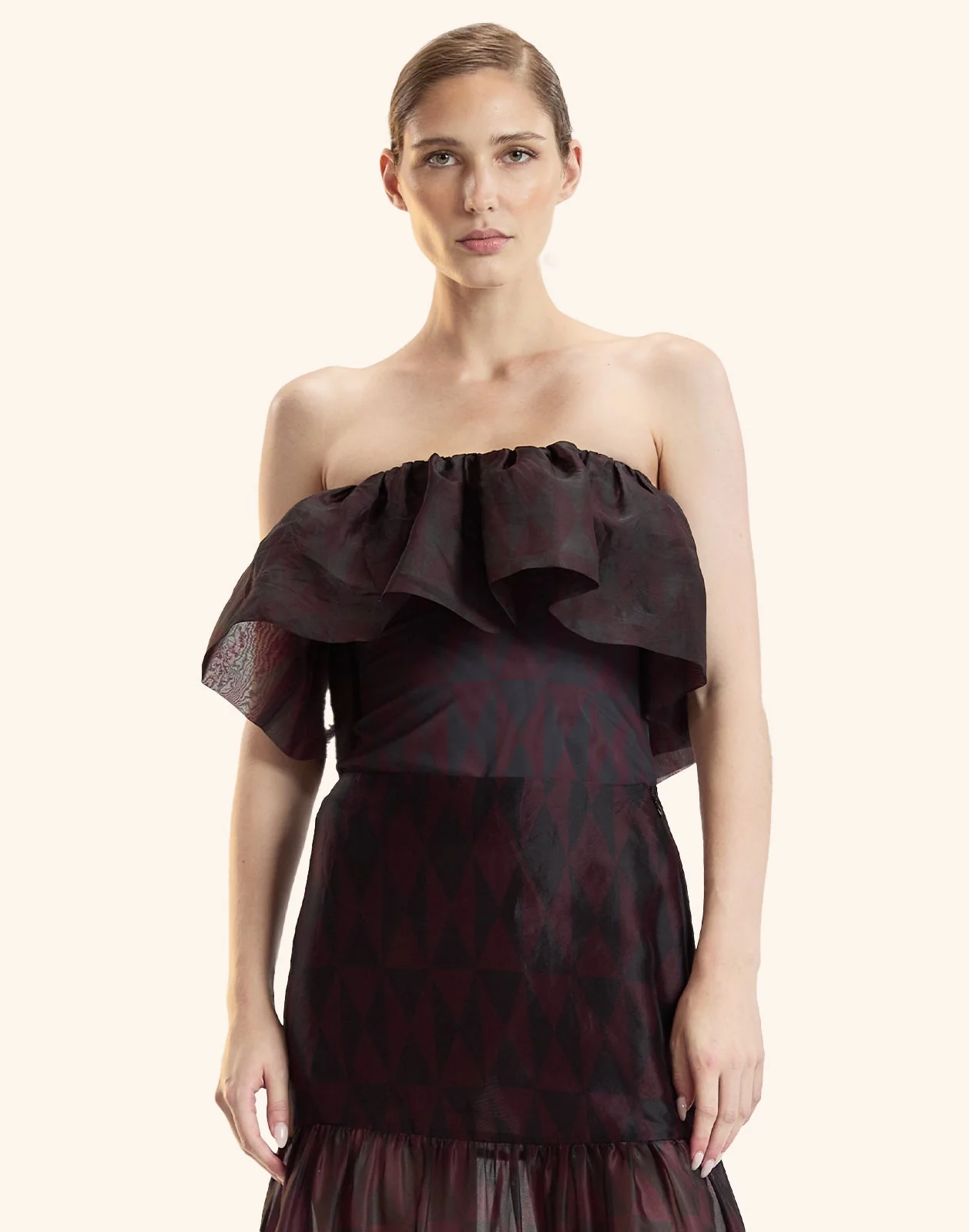 Cynthia Rowley Eugenia Organza Flounce Top - Black/Burgundy