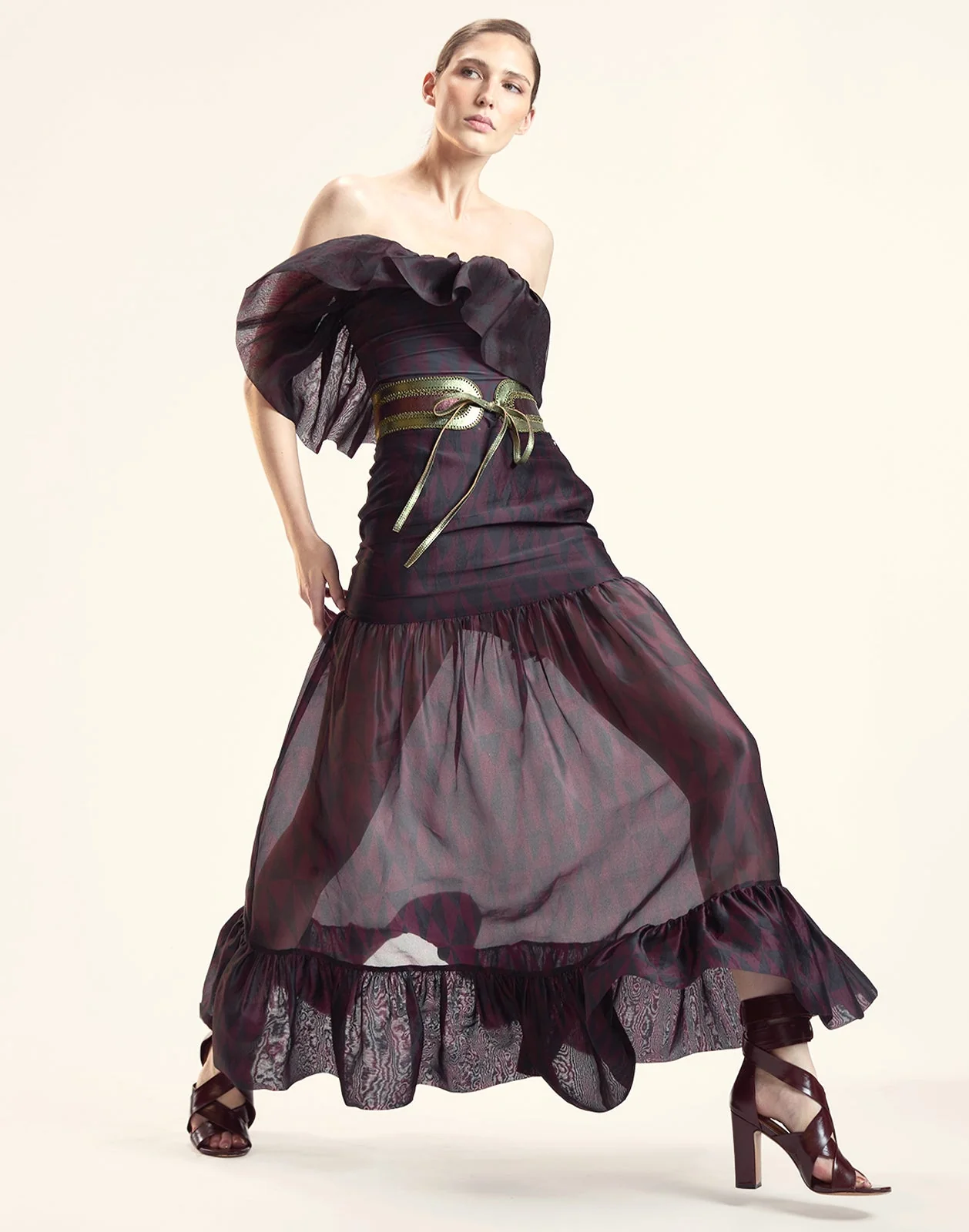 Cynthia Rowley Eugenia Organza Skirt - Black/Burgundy