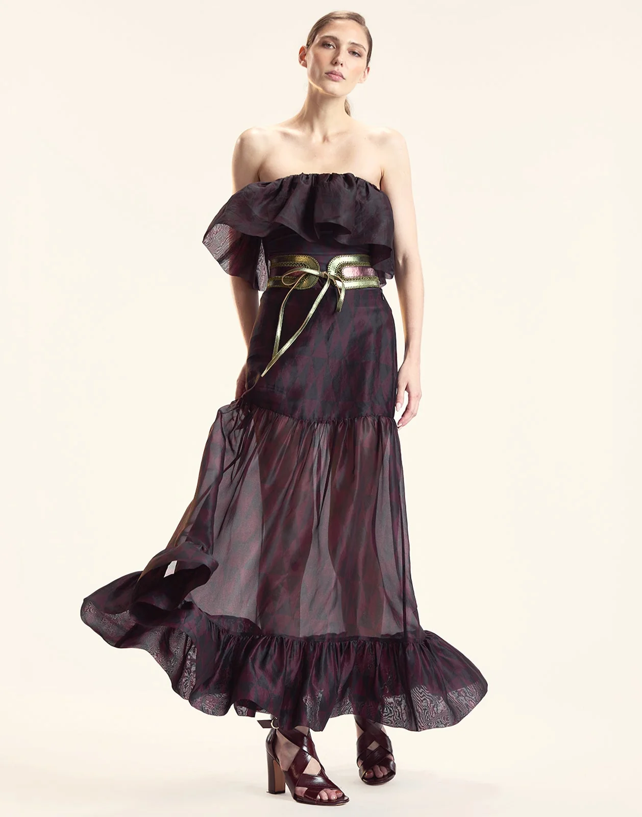 Cynthia Rowley Eugenia Organza Skirt - Black/Burgundy - Image 2
