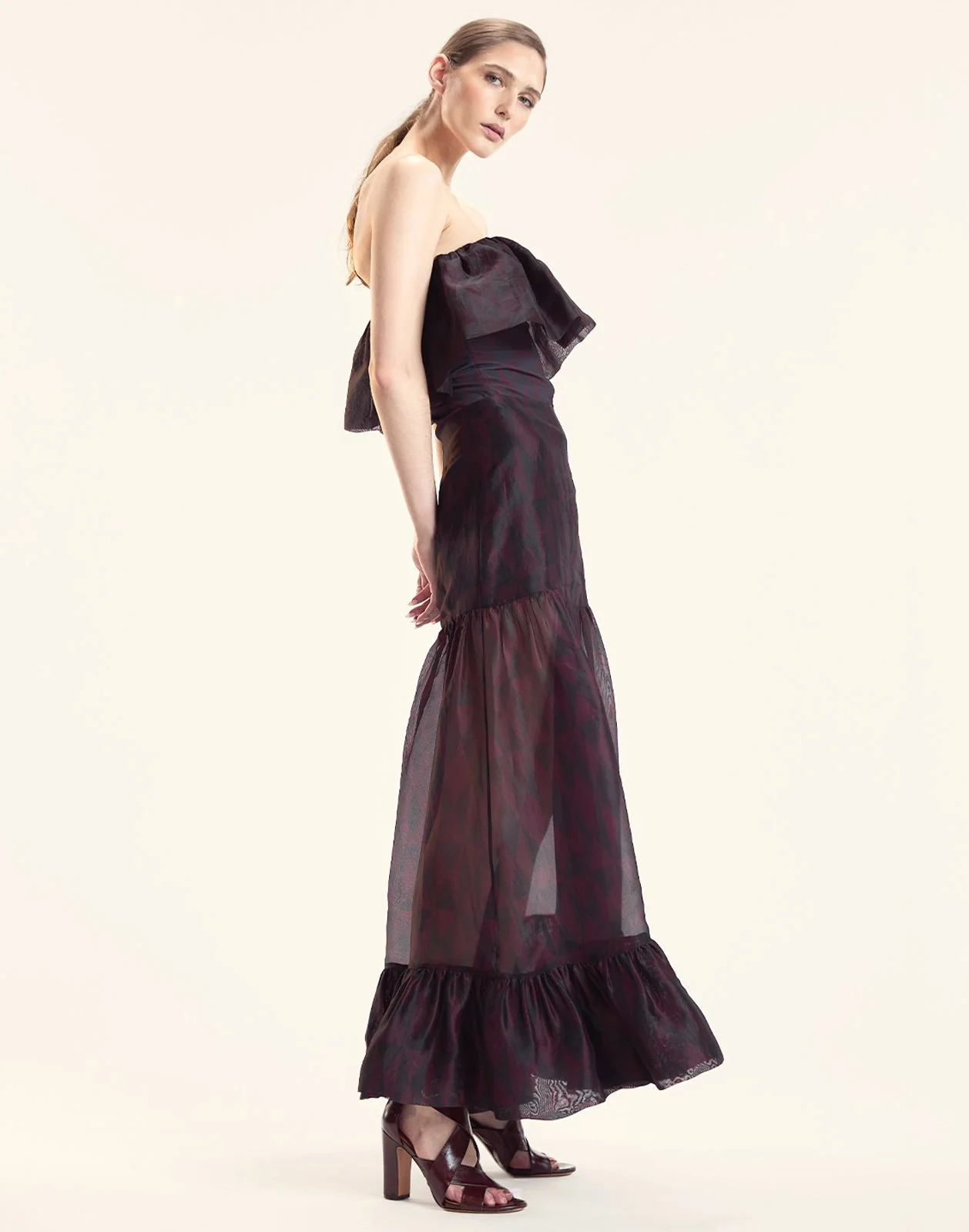 Cynthia Rowley Eugenia Organza Skirt - Black/Burgundy - Image 3
