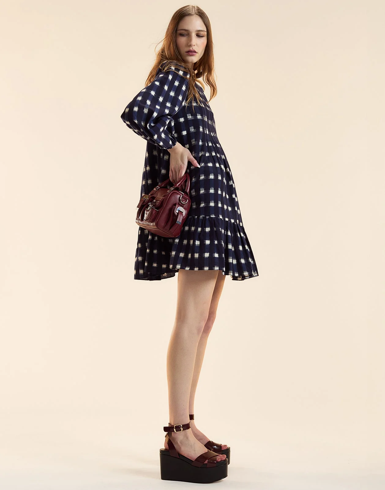 Cynthia Rowley Ingrid Pintuck Mini Dress - Navy/White Plaid - Image 2