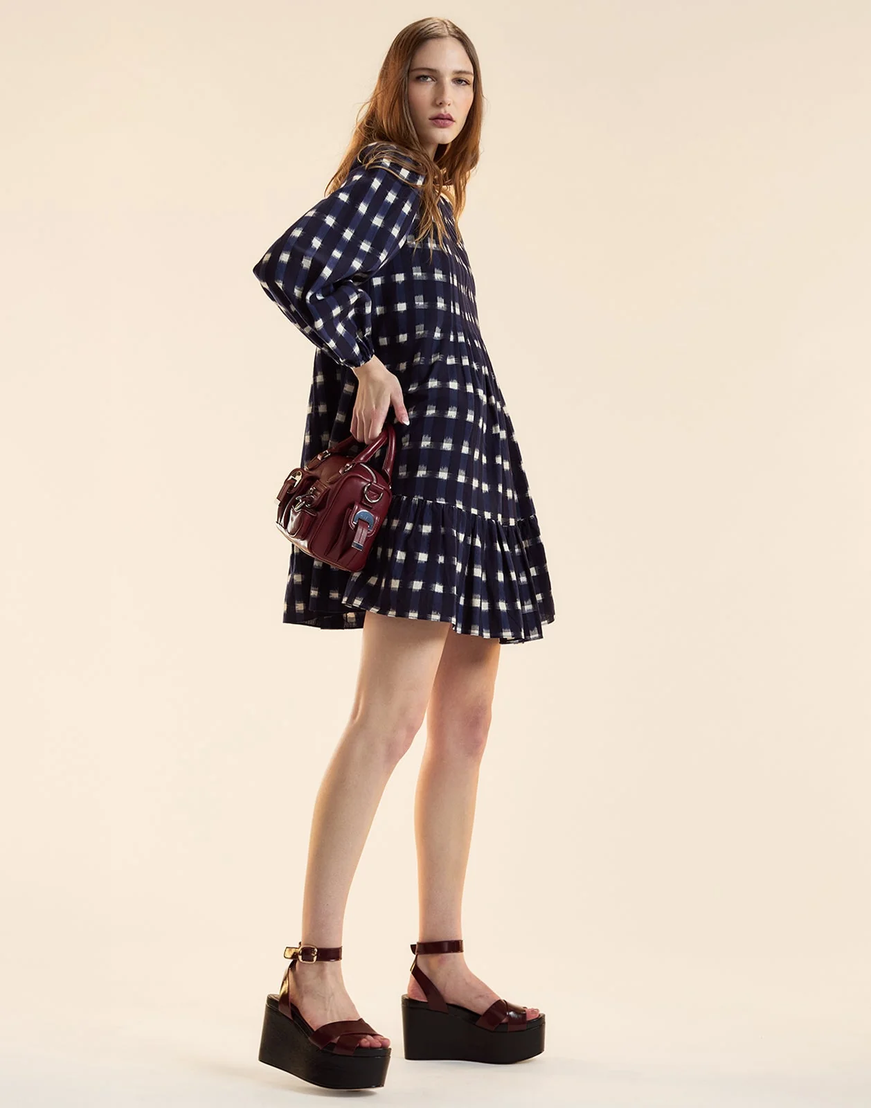 Cynthia Rowley Ingrid Pintuck Mini Dress - Navy/White Plaid - Image 3